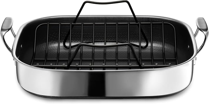 HexClad Hybrid Nonstick Extra Large Roasting Pan with Rack, Dishwasher and Large Oven Friendly, Compatible with All Cooktops
