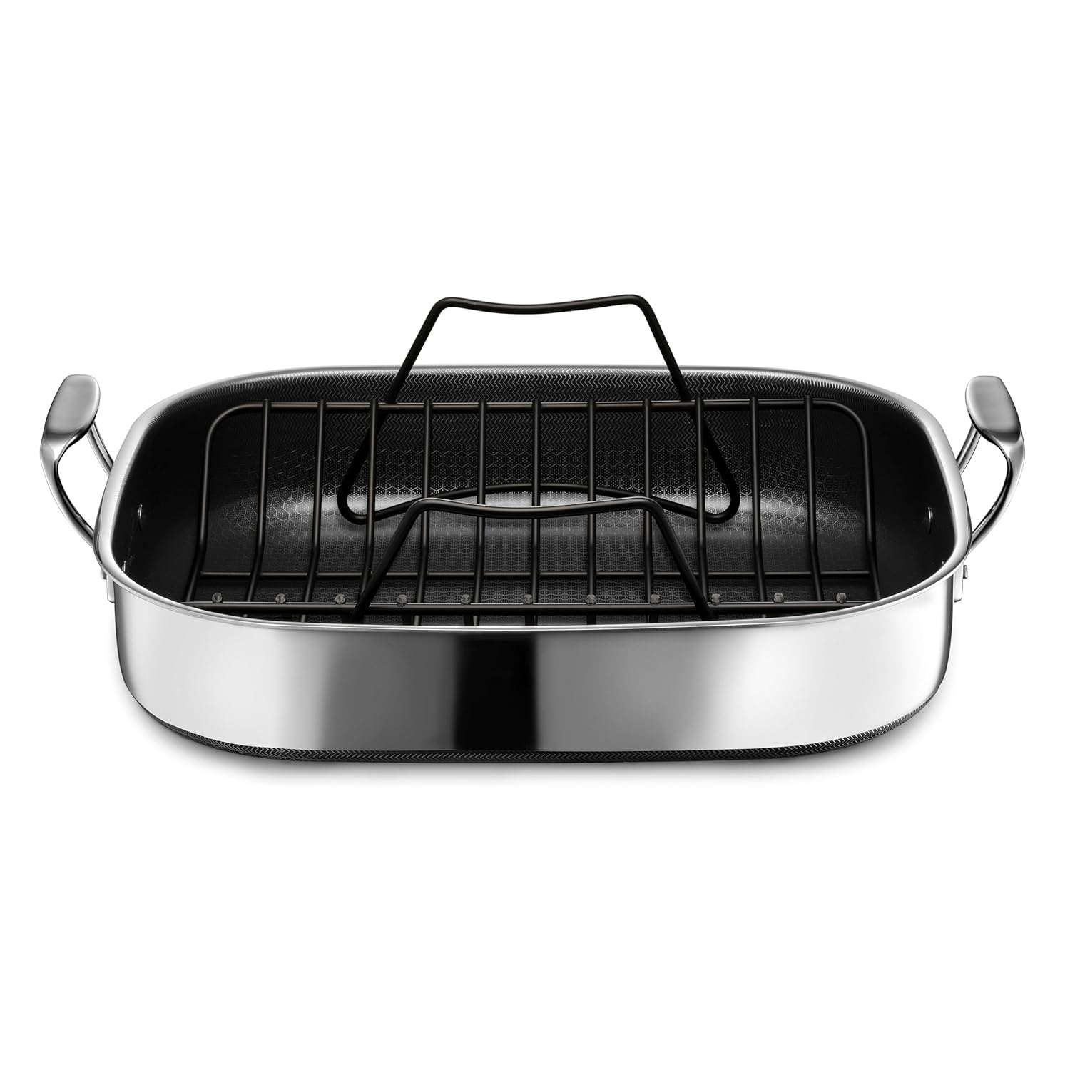 HexClad Hybrid Nonstick Roasting Pan with Rack Dishwasher-Friendly Oven-Safe Up to 900 F Compatible with All Cooktops