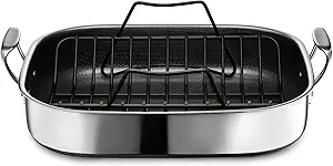 HexClad Hybrid Nonstick Roasting Pan with Rack, Dishwasher-Friendly, Oven-Safe Up to 900°F, Compatible with All Cooktops
