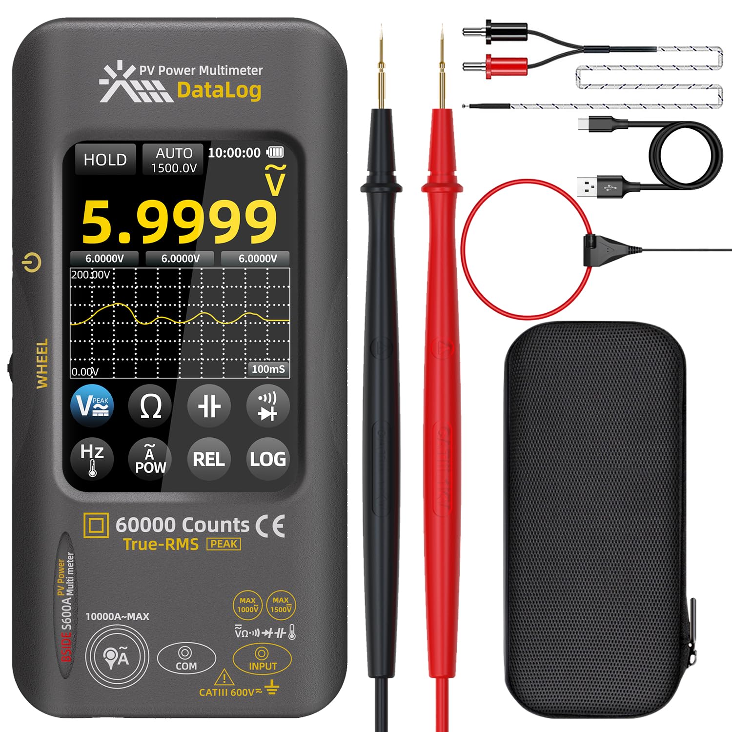 BSIDE S600A Digital Multimeter 60000 Counts 3.98'' TFT Touchscreen Multimeter 3000mAh Rechargeable Compact Tester with Graphics mode Recording Mode and REL Measurement, Measure Max Min Ave Calculation-image-14