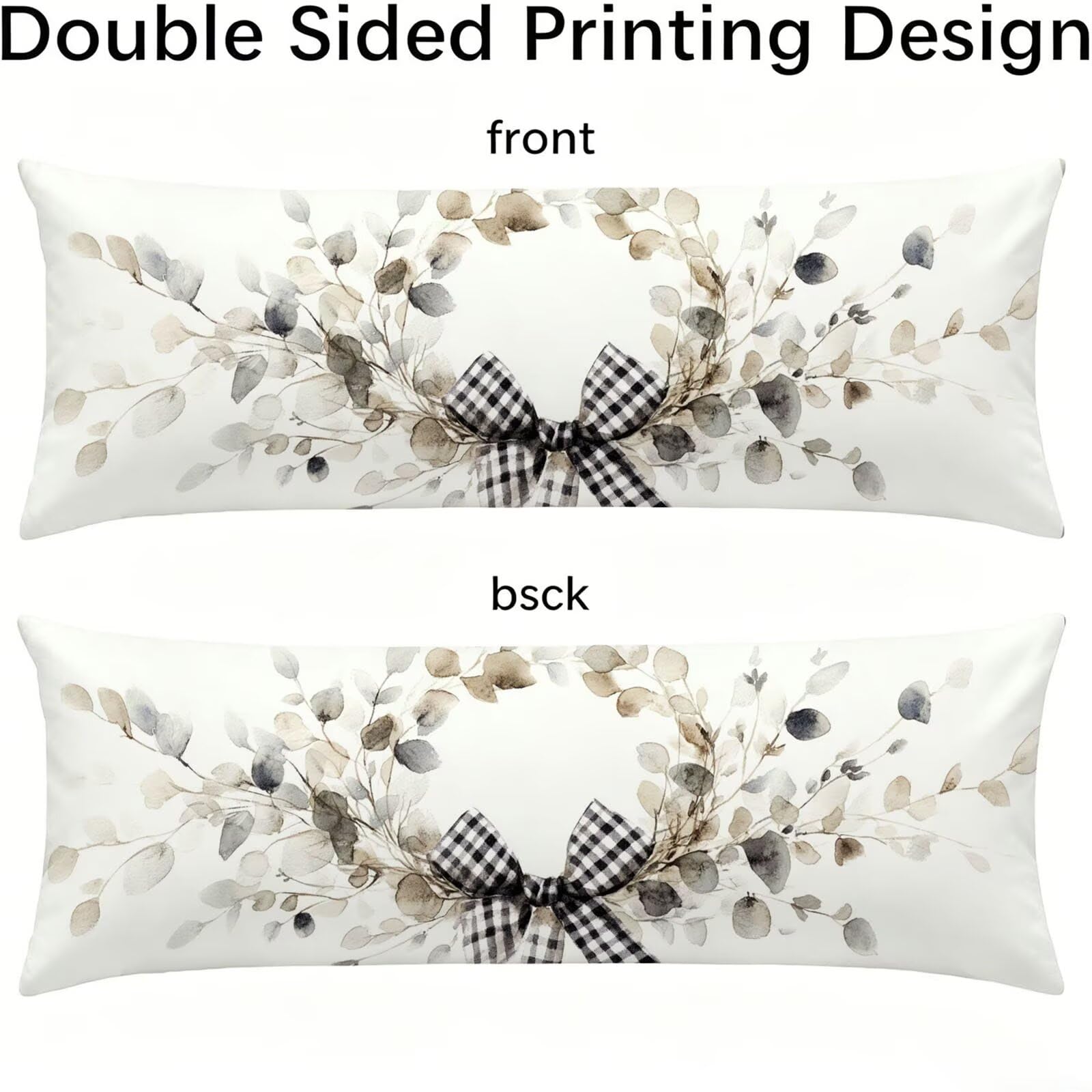 Funda de Almohada 60 x 180 cm Tartán Protector Almohada 180 cm con Cremallera Invisible, Lino Durable y Transpirable Pillow Case Simple Impresión a Doble Cara para Cama, Sofá y Dormitorio dg-316