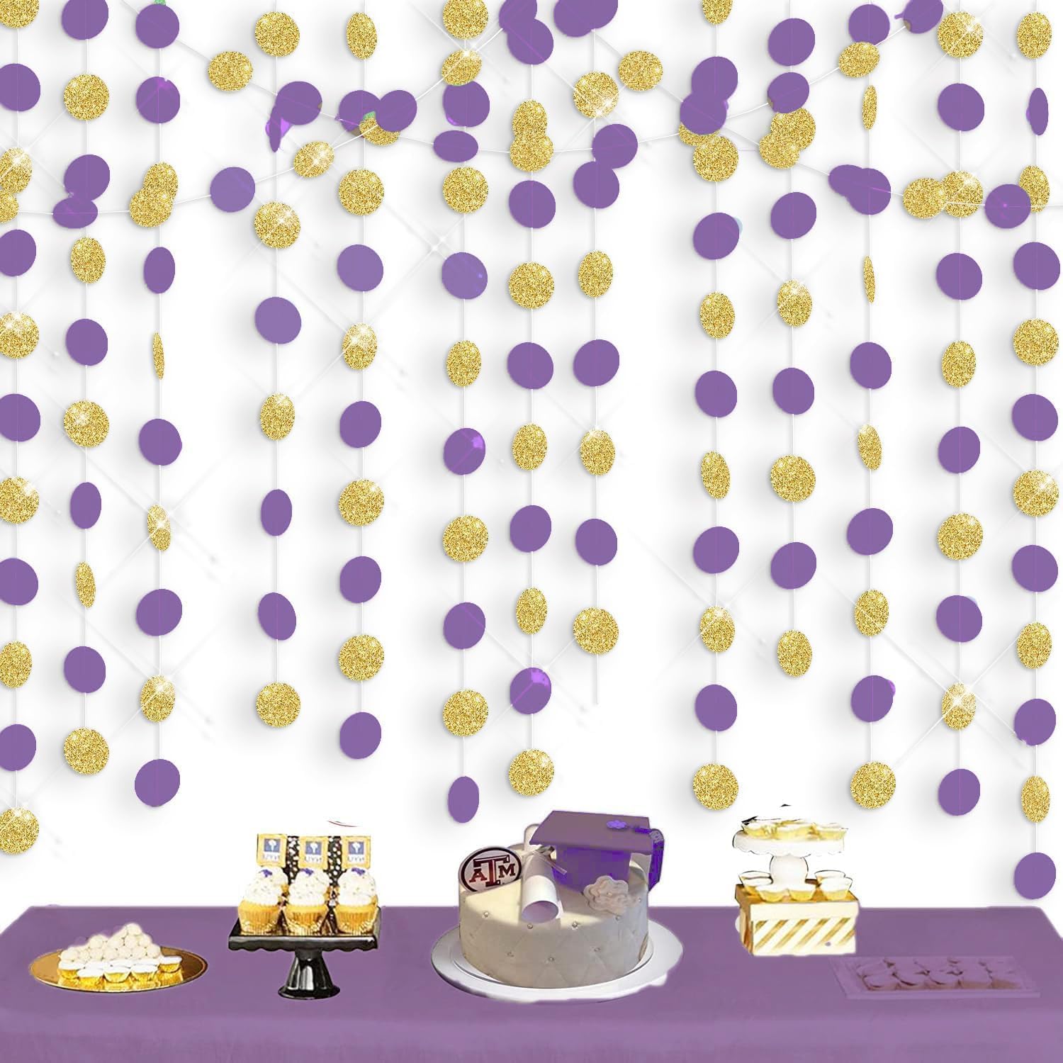 Purple Gold Graduation Party Decorations 2025 - Purple Paper Garlands for Birthday, Eid Mubarak, Bridal Shower