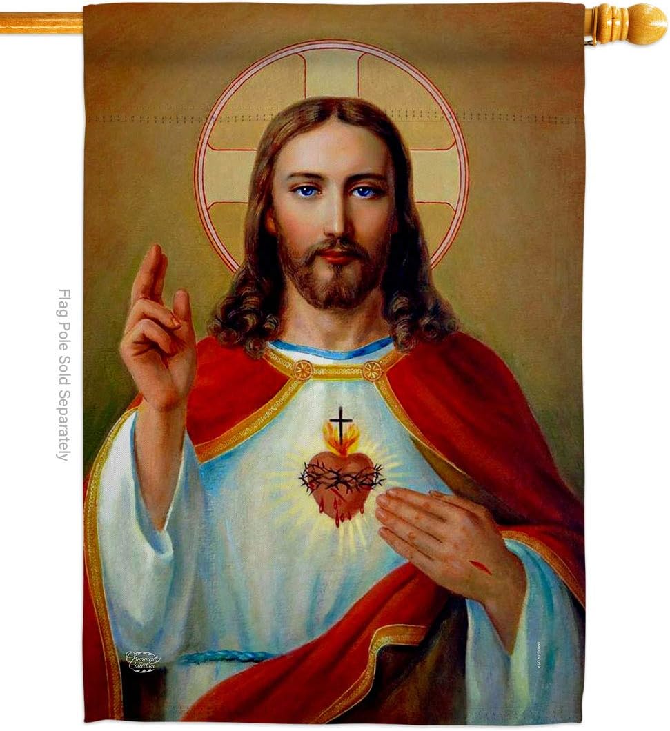 Jesus Sacred Heart House Flag Catholic Gift Home Decor Religious Banner Faith Hope Grace Peace Dove Religion Easter Lawn Porch Outdoor Wall Tapestry Indoor House Banner Small Christian Decoration Made In USA