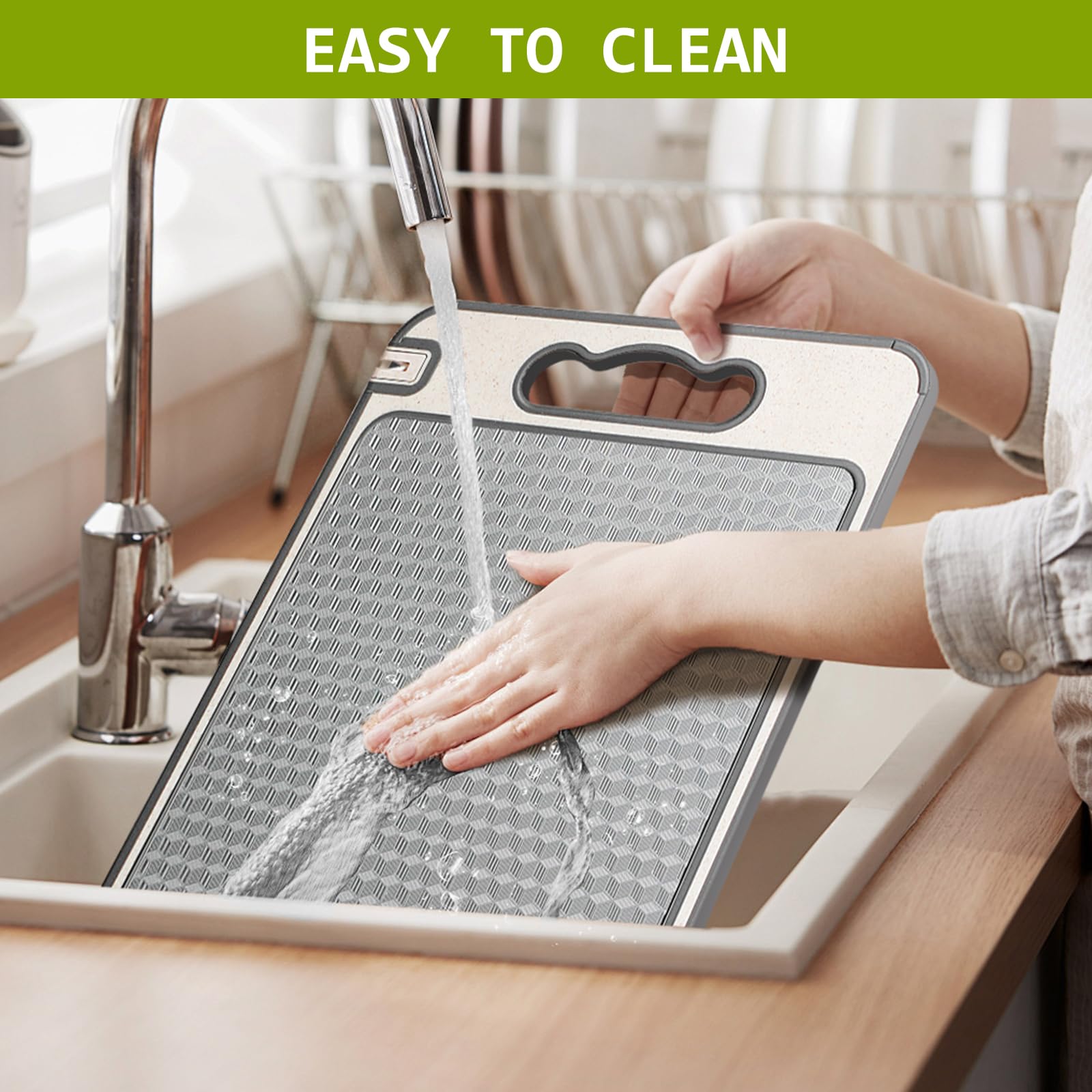 Tabla de cortar de acero inoxidable para cocina, 3 en 1 de doble cara, antideslizante, resistente a los arañazos, diseño de malla con ranura de jugo, apto para lavavajillas, fácil de limpiar, tabla de