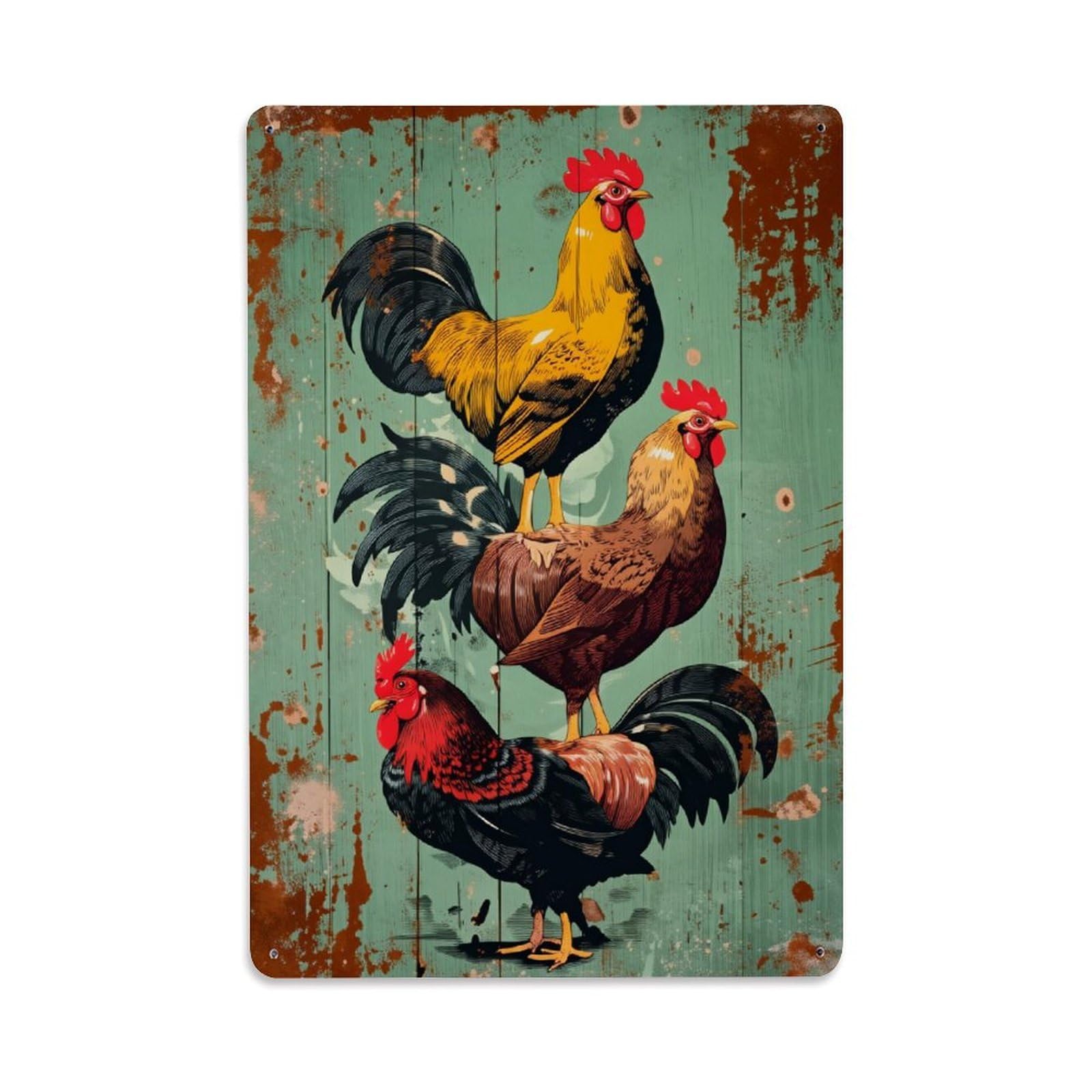 Enderetf Vintage Rooster Chicken Farm Rustic Art Tin Sign Metal Poster, Home Bar Garage Man Cave Cafe Indoor & Outdoor Wall Decoration 8X12inches