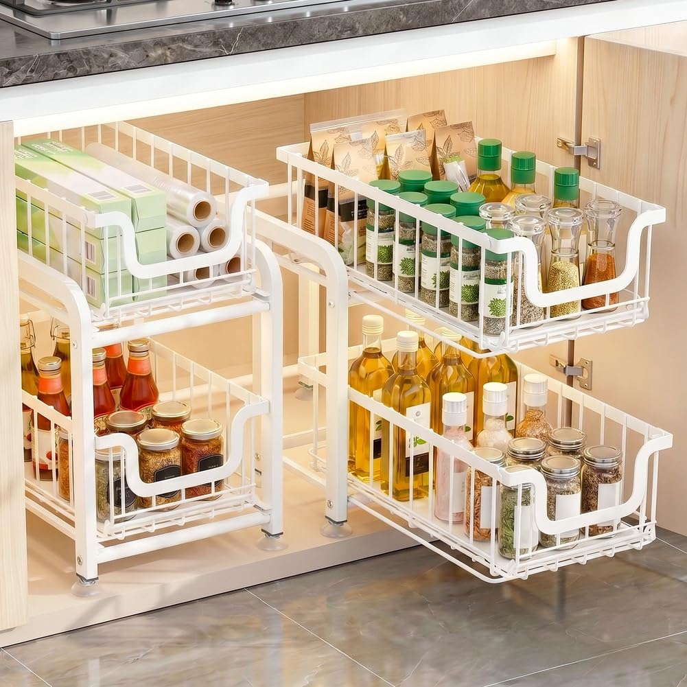 Étagère de rangement compacte pliable sous évier à 2 étages en