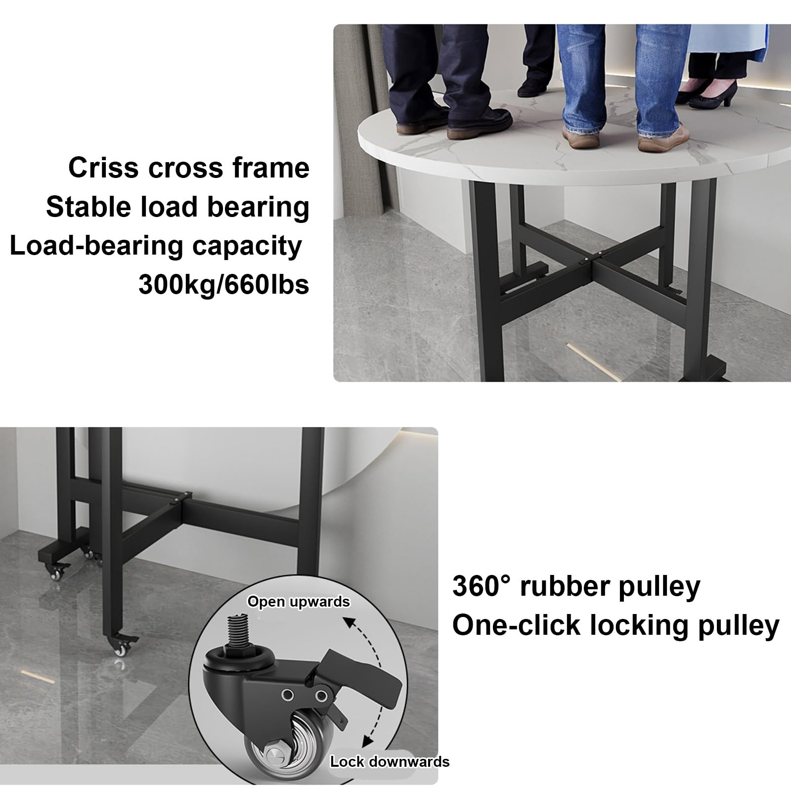 Faltbarer runder Esstisch mit Rollen, platzsparender 140 cm Tisch für Zuhause und Partys, einfache Montage, braune Oberfläche, modernes Design und bequeme Mobilität