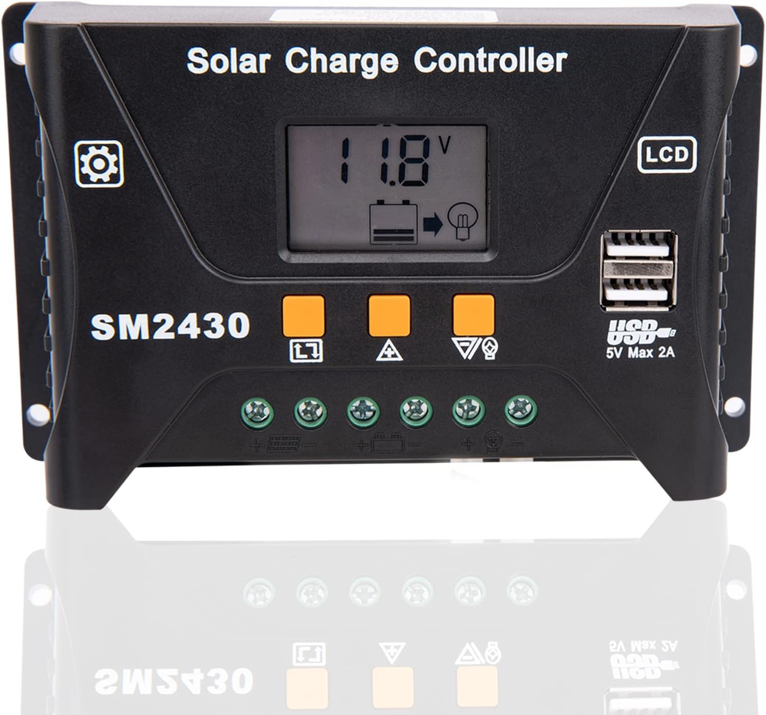REES52 PWM Solar Charge Controller 12V 10A Waterproof, PWM Negative Ground Solar Charge Controller 12V/24V with LCD Display for AGM, Gel, Flooded and Lithium Battery