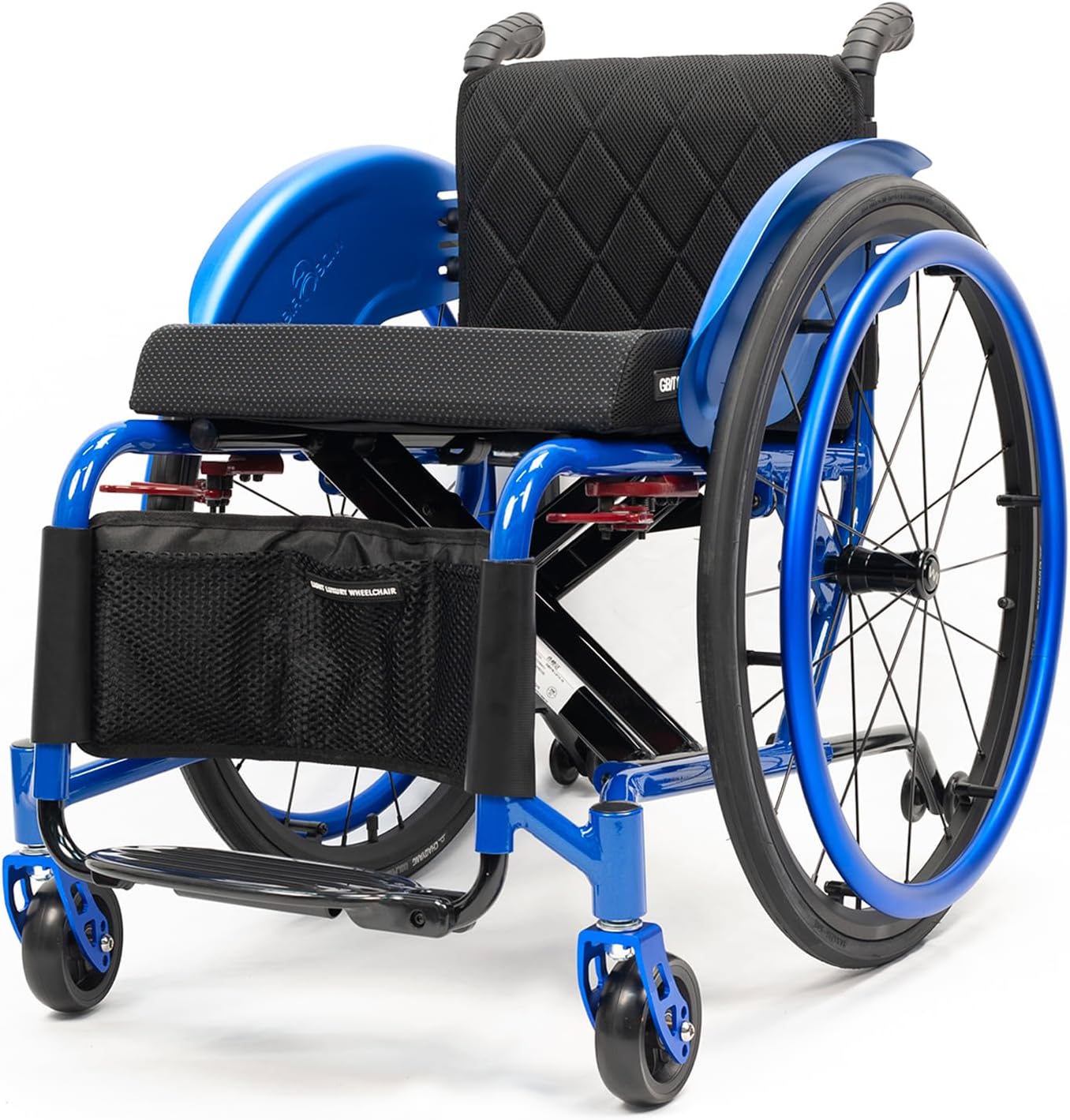 Lightweight Sports Wheelchair Foldable Mute Wheelchair Aluminium Wheelchair,Suitable Bottom 2 Reinforced X-Cross arms,for Teenagers, Adults, Seniors(Seat Width 36cm,Blue(B))