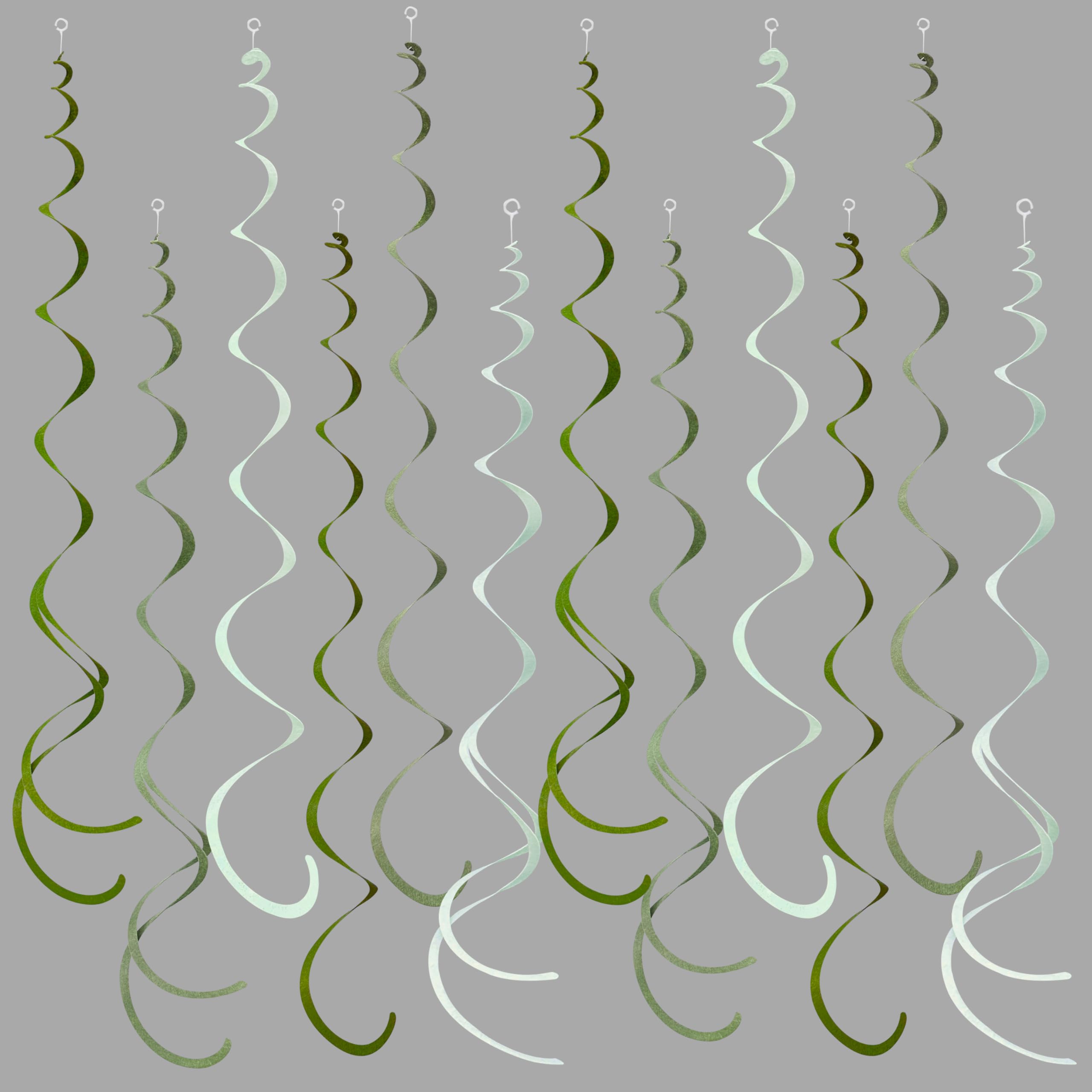 36Pcs Olive Green Hanging Swirl Decorations Ombre Sage Green Felt Swirl Streamer Spiral Ceiling Garland for Neutral Baby Shower Birthday Wedding