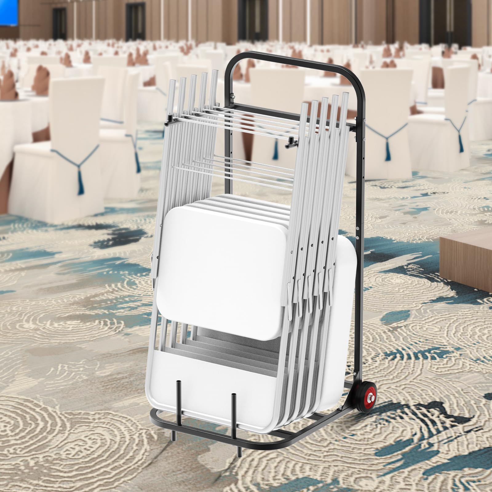 VEVOR Chariot de Chaise Pliante, Capacité de Charge 45 kg, Support Robuste pour Suspendre 10 Chaises, Organiseur de Rangement Multifonction Métal à Pousser avec Roues, pour Salle à Manger, Noir Mat