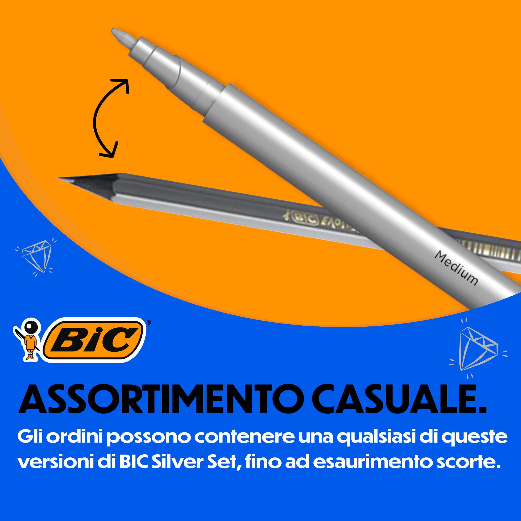 BIC Silver Set Scrittura, 1 Agenda, 2 Penne a Sfera e 1 a Gel, 1 Fineliner punta media Intensity, 1 Fineliner Intensity, 1 Pennarello Indelebile, 1 Portamine
