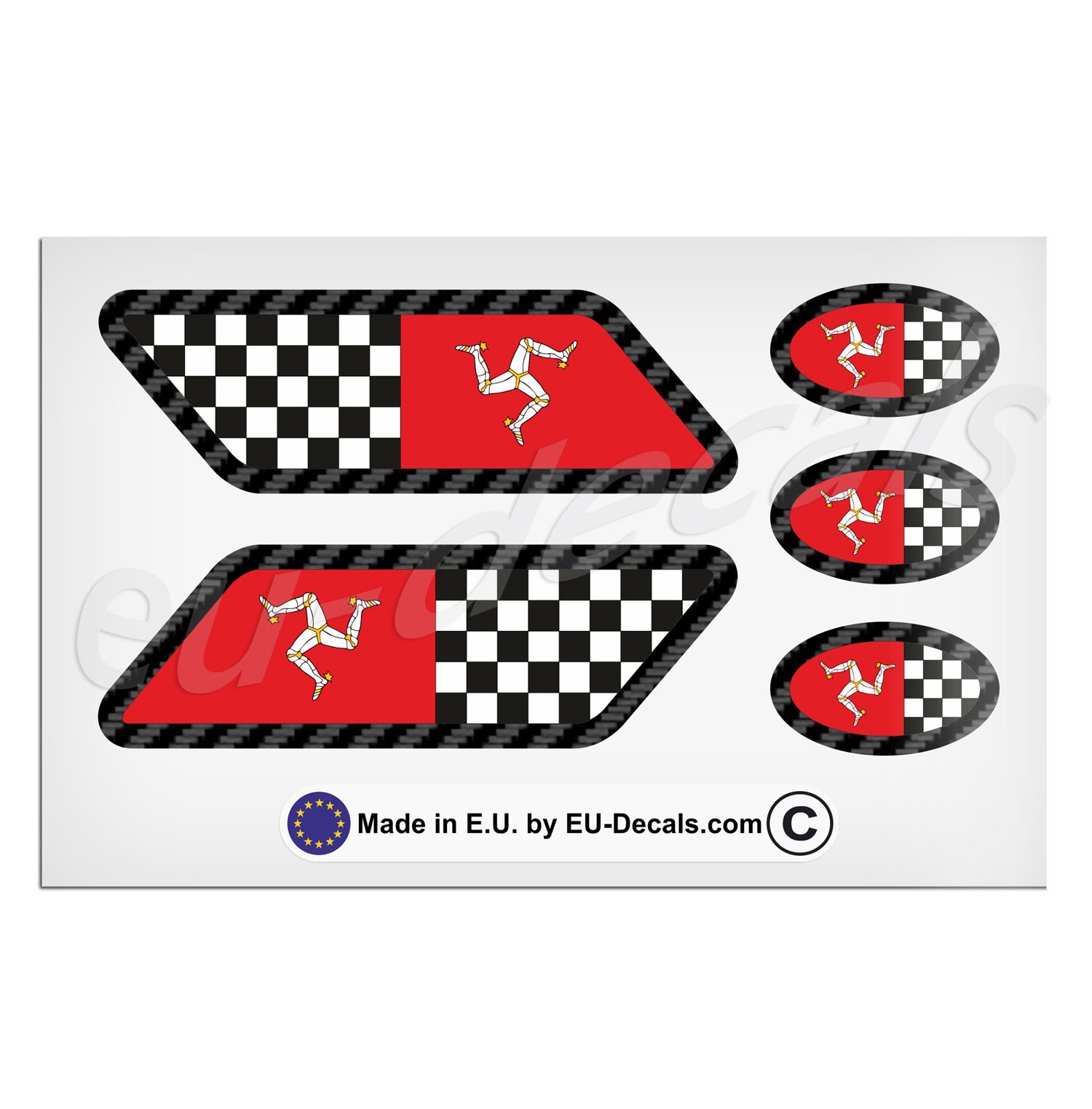 5X Isle of Man Flags Carbon Outline Laminated Decal Sticker for Helmet and Bike