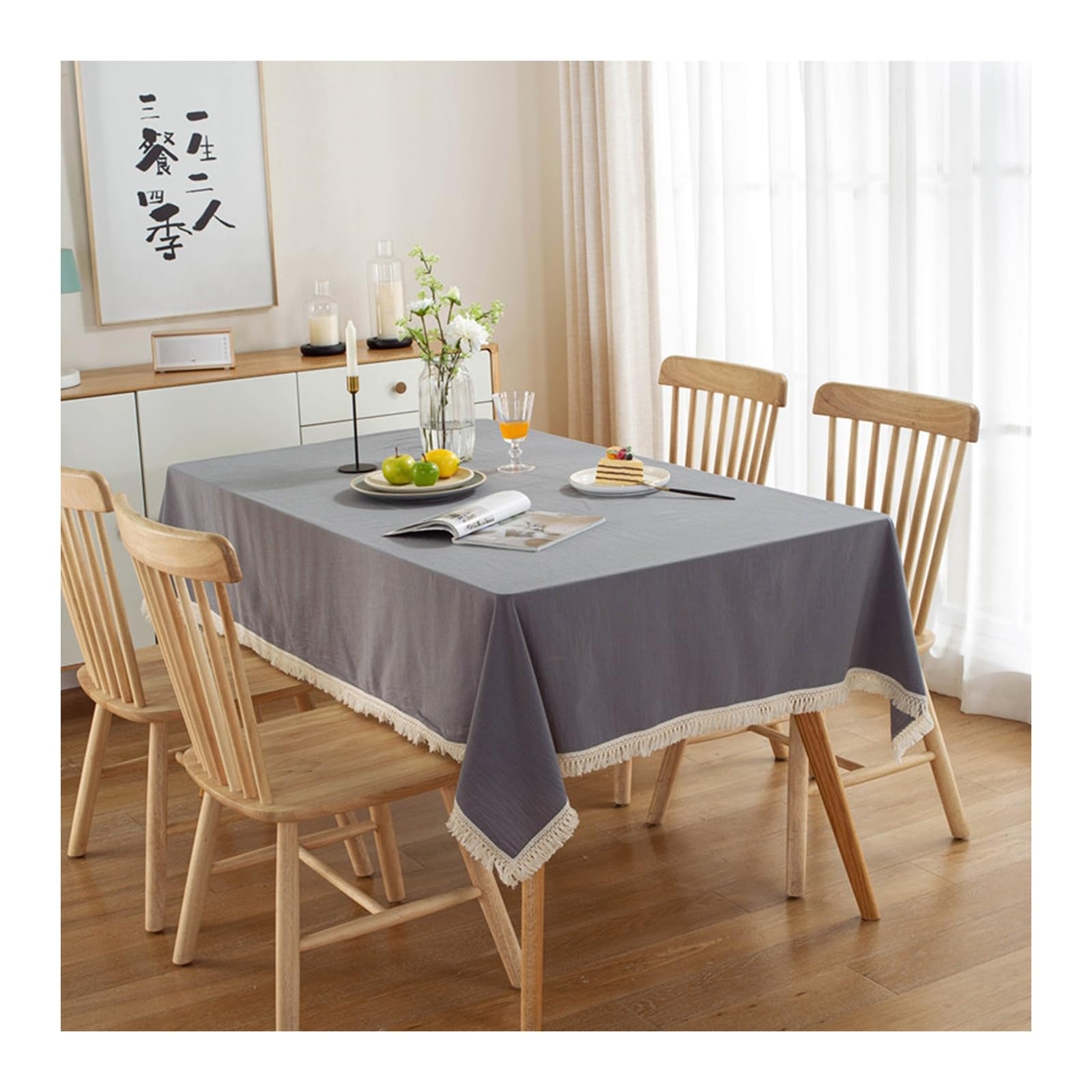 Nappe de table anti tache rectangulaire coton gris decoration 140x200