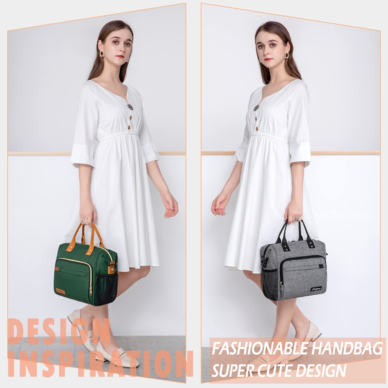TuErCao Borsa termica per il pranzo per adulti, per donne, per lavoro, a prova di perdite, morbida, per spiaggia, viaggi, picnic, verde scuro