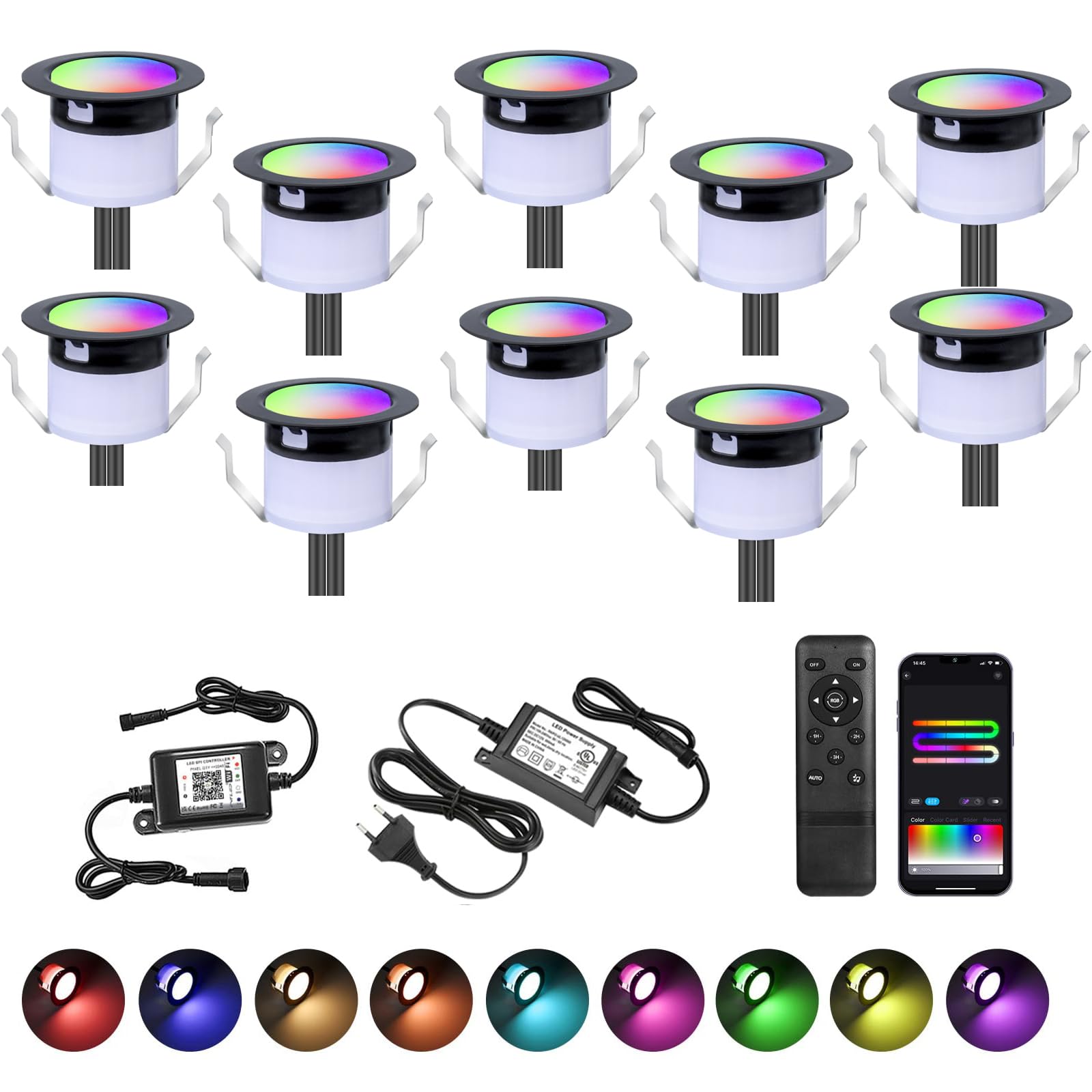 GEYUEYA Home LED Decking Lights WiFi Deck Light RGBW+IC Waterproof IP67 Music Sync diameter 31MM 12V Decking Patio Plinth Lights for Patio/Terrace/Decoration