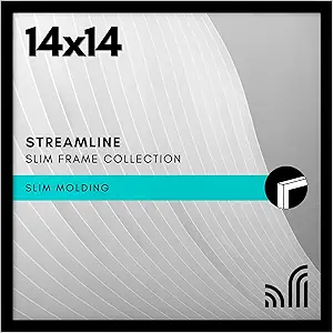 Americanflat 14x14 Picture Frame with Polished Plexiglass - Streamline Collection - Thin Border Square Frame for Wall Display - Hanging Hardware Included - Black