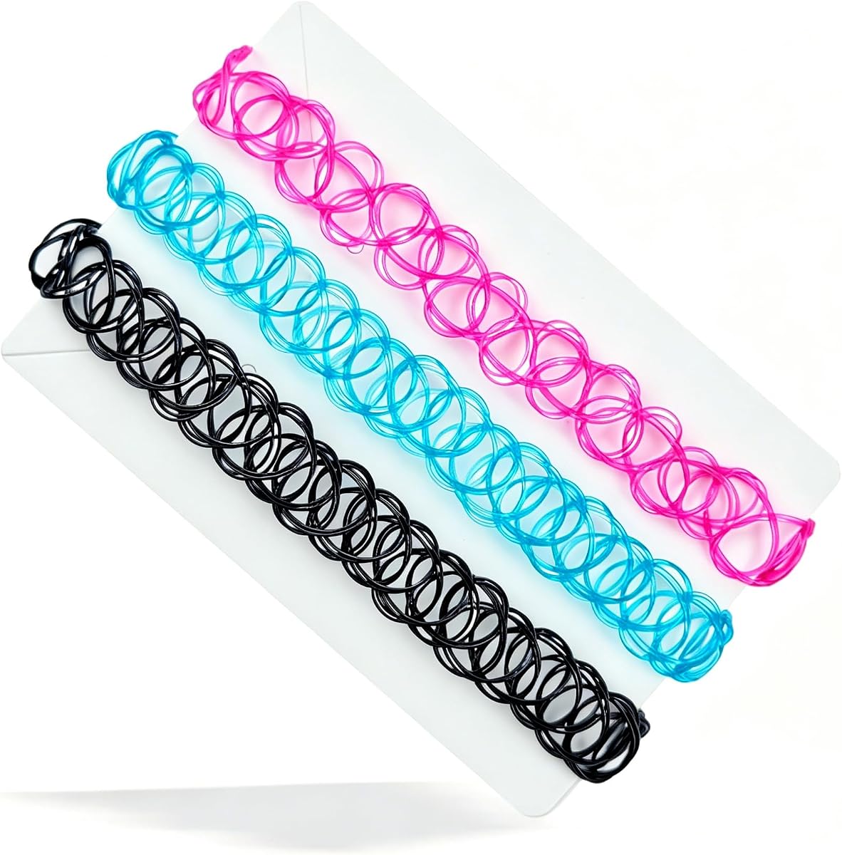 3PCS Black Tattoo Choker Necklace Y2K Rainbow Tattoo Choker 90s Choker Gothic Blue and Purple Chokers 2000s Jewelry Adjustable Stretchy Elastic Necklace Vintage Accessories for Women