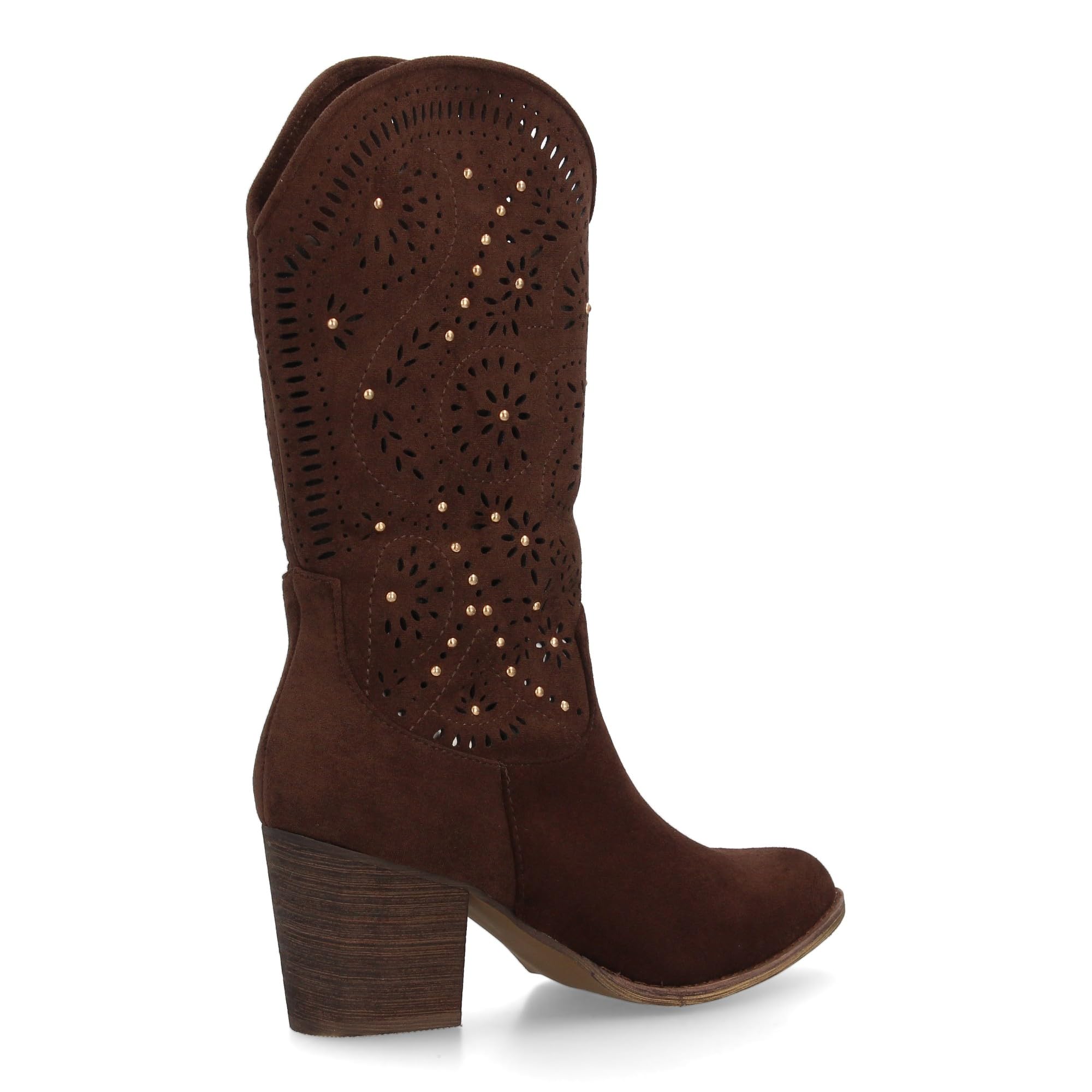 Botas Estilo Cowboy para Mujer, Elegante Diseno Troquelado con Motivos Florales y pequenos Apliques metalicos. Tacon Ancho y Comodo. Cierre de Cremallera Ideal Entretiempo.