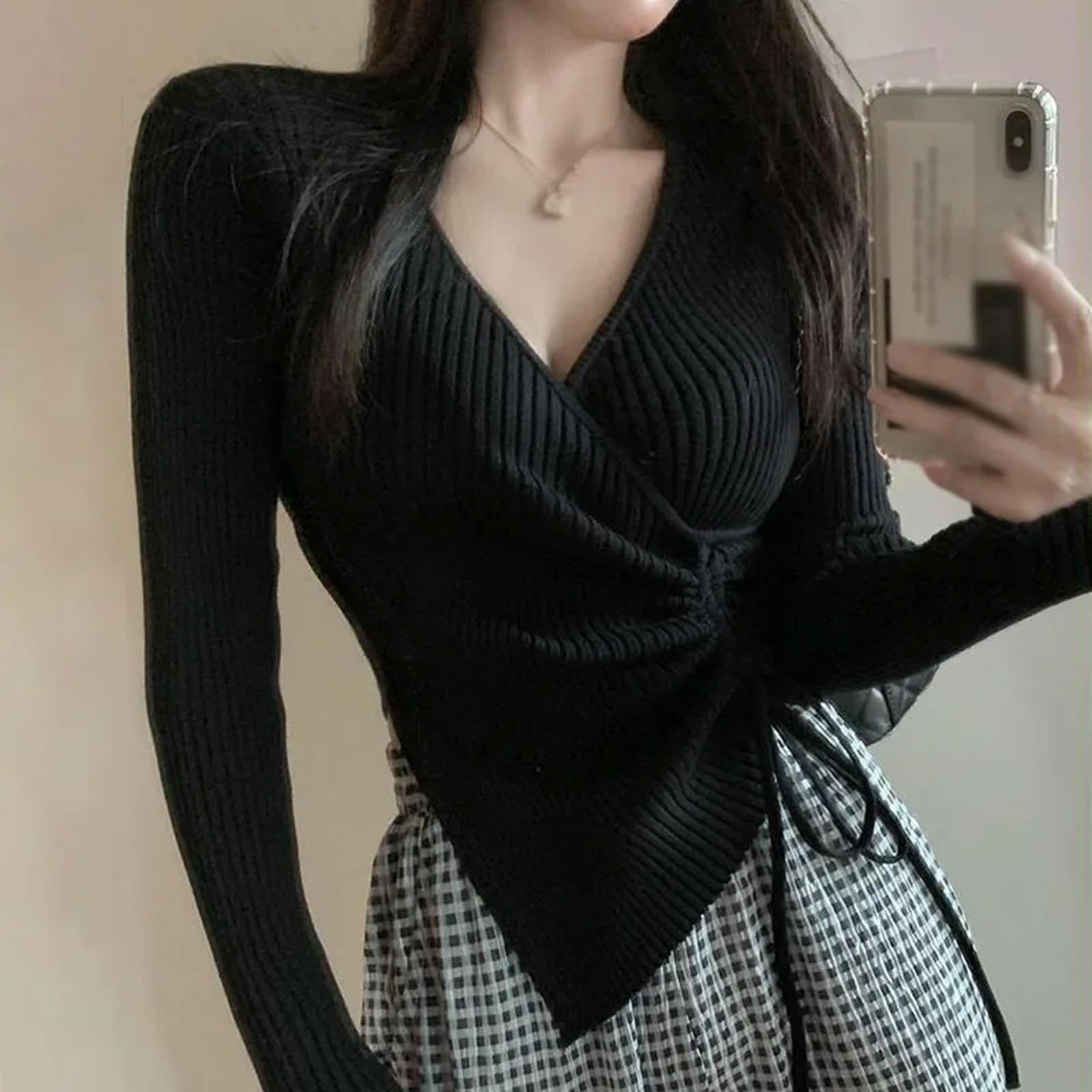Ropa Mujer Damas con Cuello En V-Blanco-Talla Única