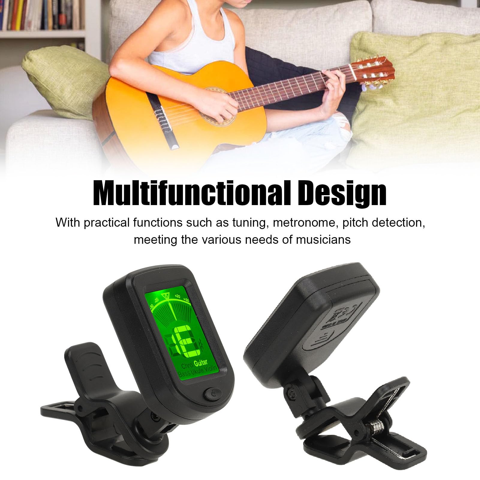 Wielofunkcyjny Tuner do Instrumentów Smyczkowych o Wysokiej Dokładności z Klipsem i Wytrzymałym Materiałem Metronomowym do Różnych Instrumentów (Gitara Ukulele Skrzypce)