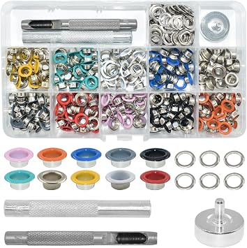 Renashed Grommets Kit 1/4 inch Metal Eyelets 300 Set for Bag Shoes Clothes Crafts, 10 Colors