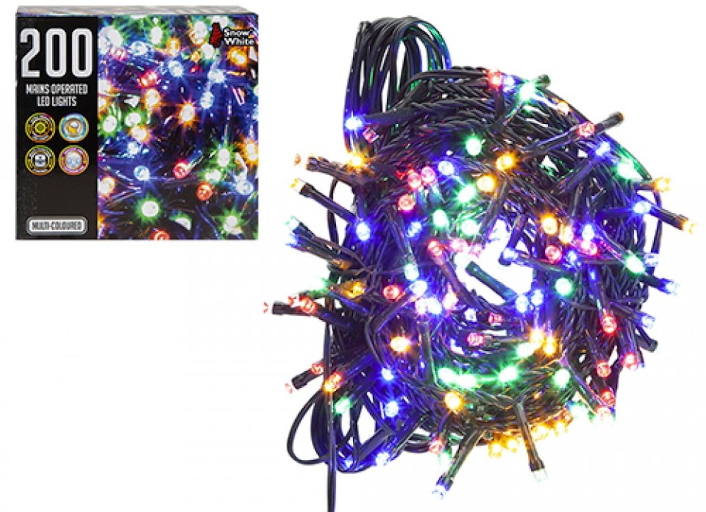 Snow White Multi -Colour Led Lights - 200 -Function, Mains Operated