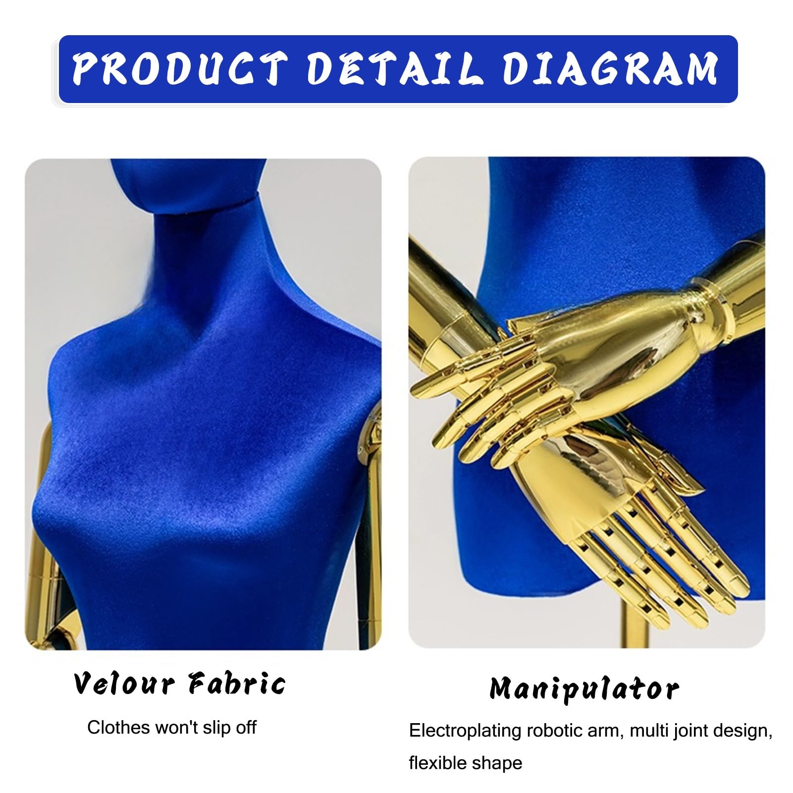 Schaufensterpuppe Aus Samt, Weiblicher Torso, Höhenverstellbar Von 165–180 cm, Für Brautkleider, T-Shirts, Blau, Größe S
