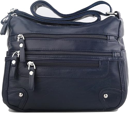 Miniatura 9 de ELDA Monederos cruzados de 10 bolsillos para mujer, bolsos de bolsillo medianos, ligeros, bolso de hombro con múltiples bolsillos Negro,Plata