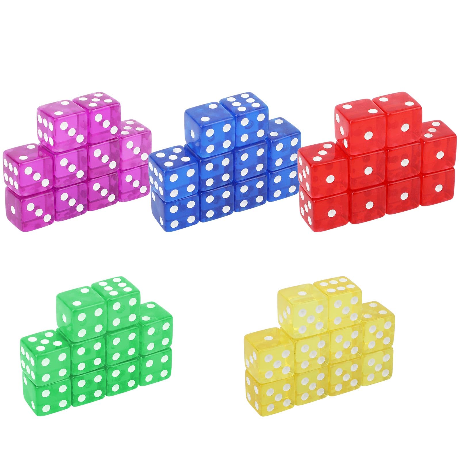 50pcs 16mm Game Dice, D6 Six Sided Dice Set Colored Casino Dice Translucent Acrylic Dados for Yahtzee,Tenzi, Farkle, Bunco, DND, MTG, RPG,Table Board Game or Teaching Math