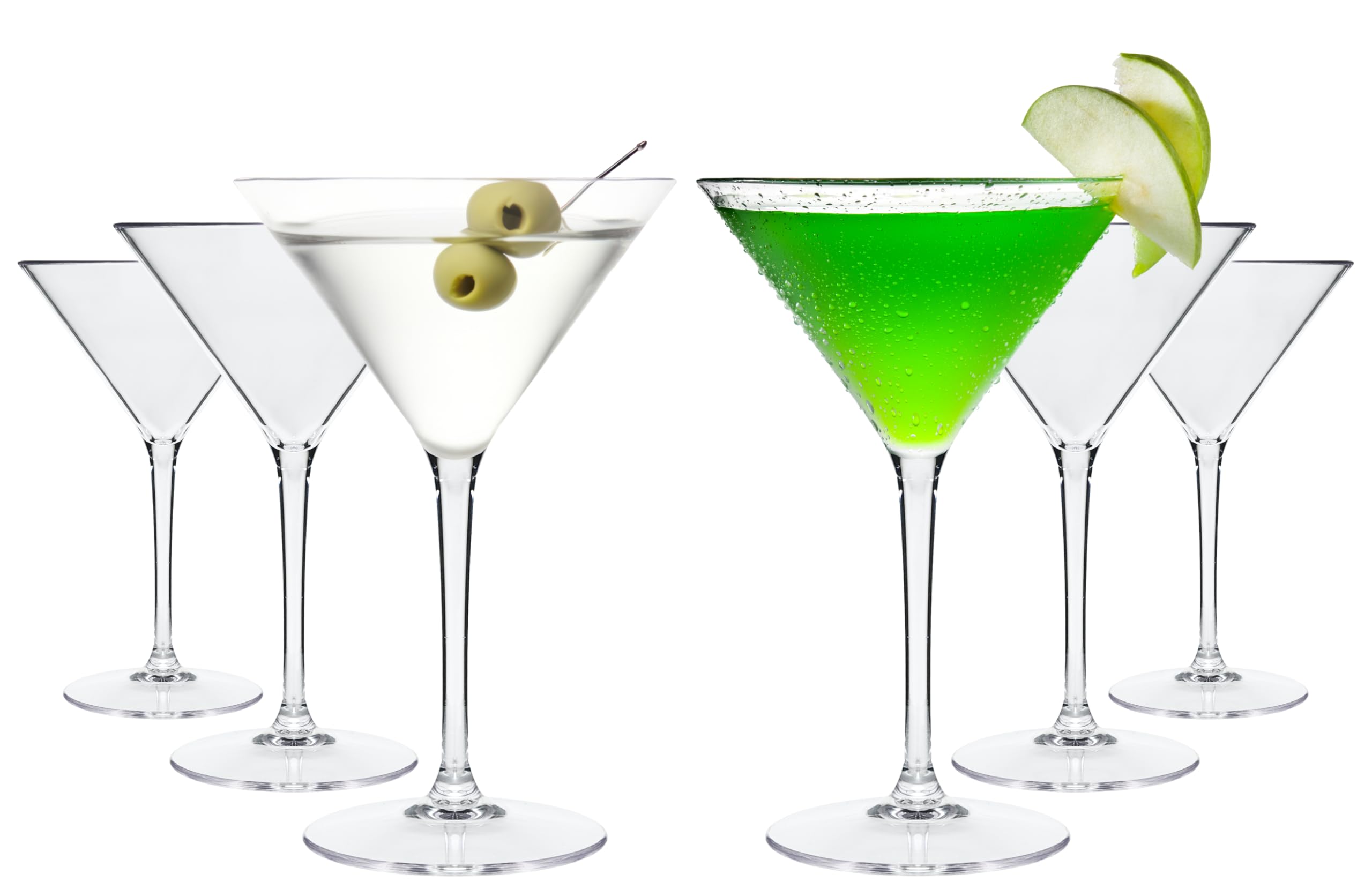 Martinigläser aus Plastik, 6 Stück, 25cl, wiederverwendbar, spülmaschinenfest, unzerbrechlich, BPA-frei, Verwendung: Events, Partys, Picknick, Camping