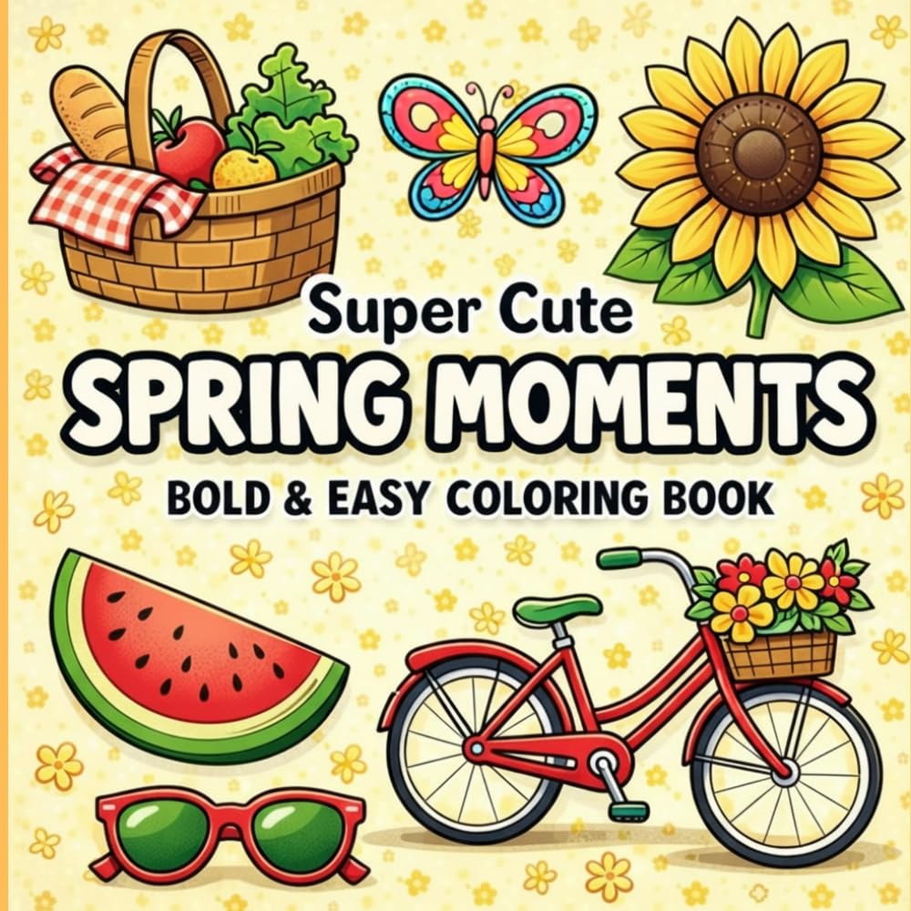 Super cute Spring Moments Bold & Easy Coloring Book: Adorable Spring Scenes with Big Shapes for Relaxation, Therapy & Positive Vibes