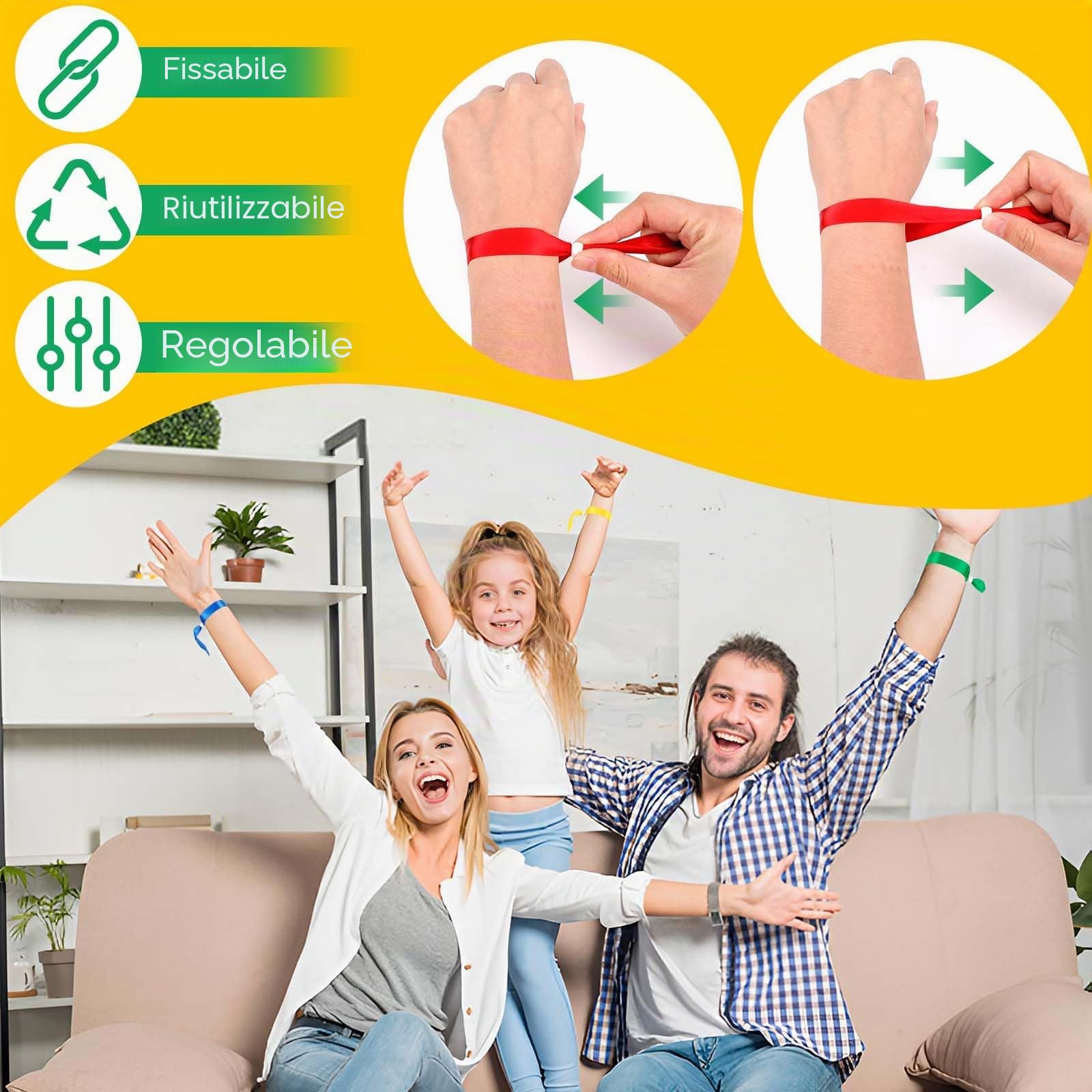Braccialetti in Tessuto per Eventi 35x1 cm con Fibbia Regolabile 60 Pezzi