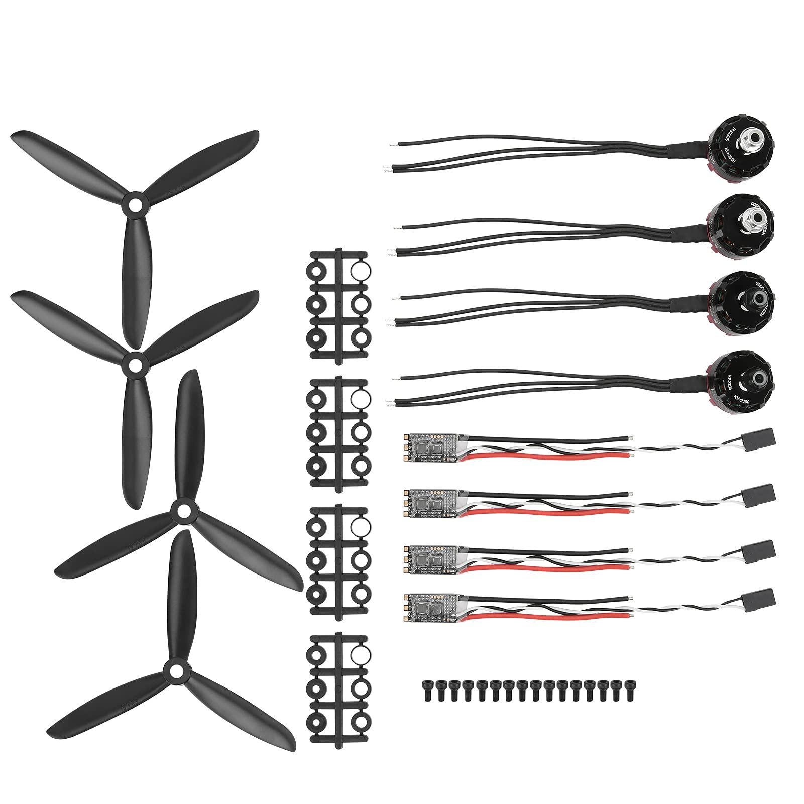 Drone Motor Set, RC Drone ESC Motor with ESC Set 2205 2300 KV Aluminium Alloy CW CCW Motor 20A Brushless ESC Propeller Kit Set RC Accessory