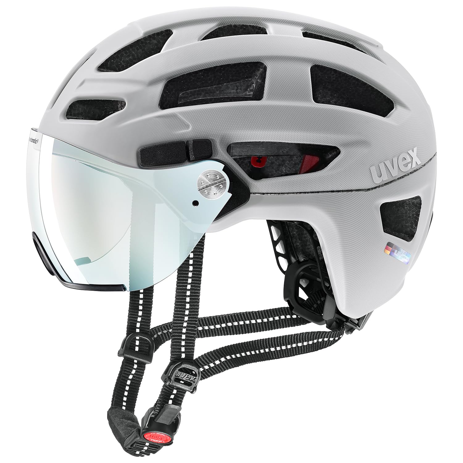 uvex Finale Visor V - sicherer City-Helm für Damen und Herren - mit selbsttönendem Visier - inkl. LED-Licht