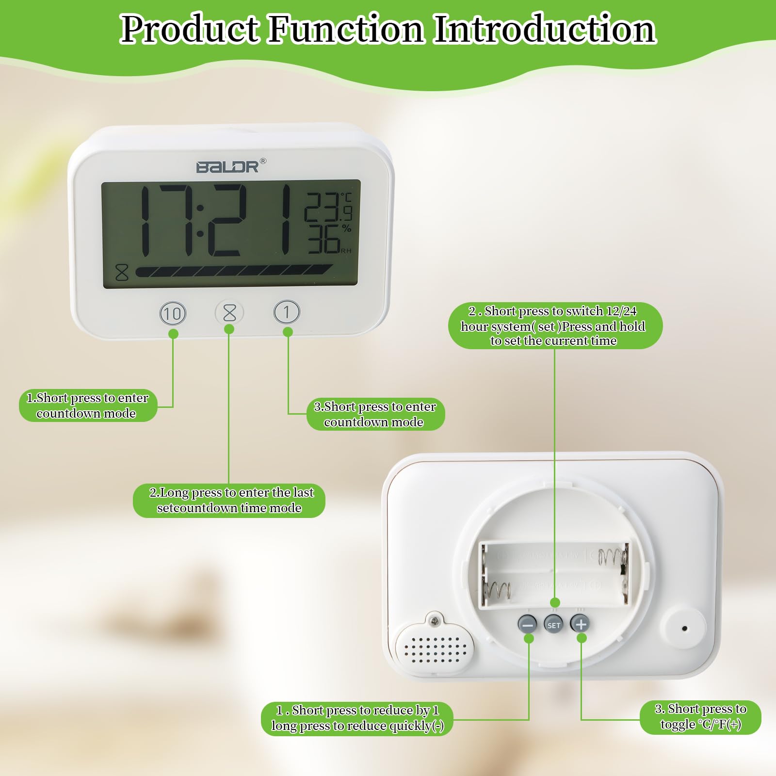 Orologio da Bagno Impermeabile con Timer per Doccia - Display Digitale di Temperatura e Umidità, Timer da Cucina a Batteria