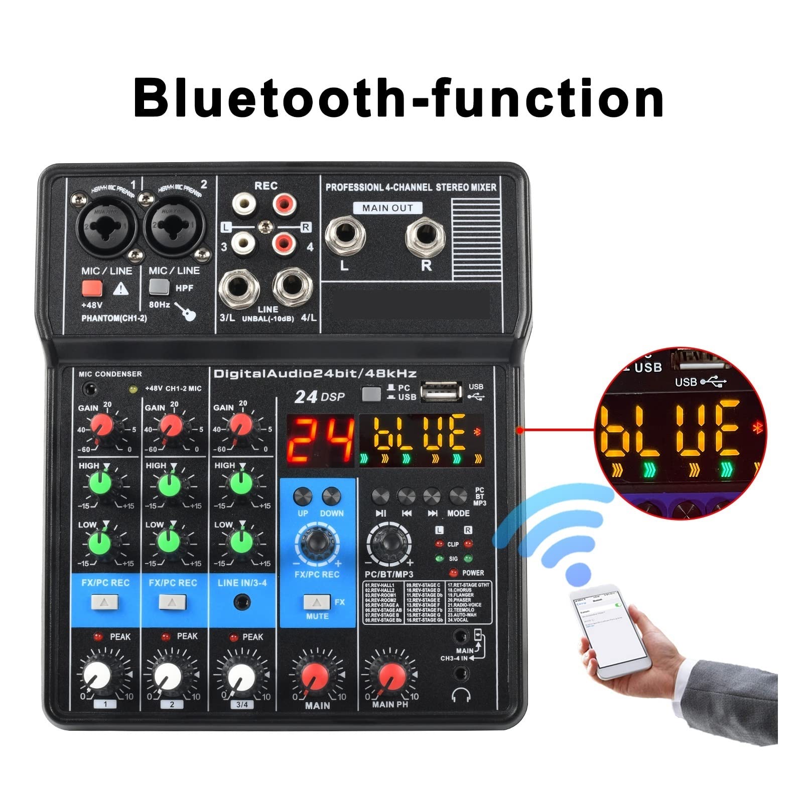 Amazon | オーディオミキサー 4 チャンネル サウンド ミキサー 機能 24