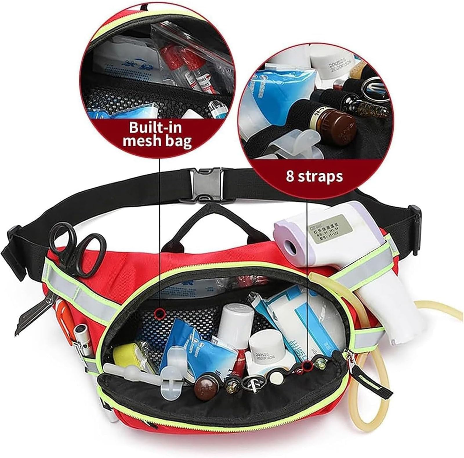 Bolsa Portátil De Primeros Auxilios, Bolsa de Trauma Médica con Correa de Cintura Ajustable y Bolsillos con Cremallera,Bolsa de Viaje de Cintura de Rescate de Emergencia Impermeable al Aire Libre