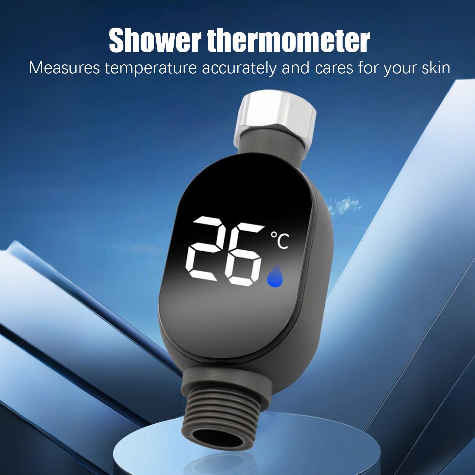 Shower Temperature Gauge, Water Temperature Gauge, Waterproof Bath Thermostat for Home Bathroom Kitchen Led Digital Display Instant-Read for Bath,