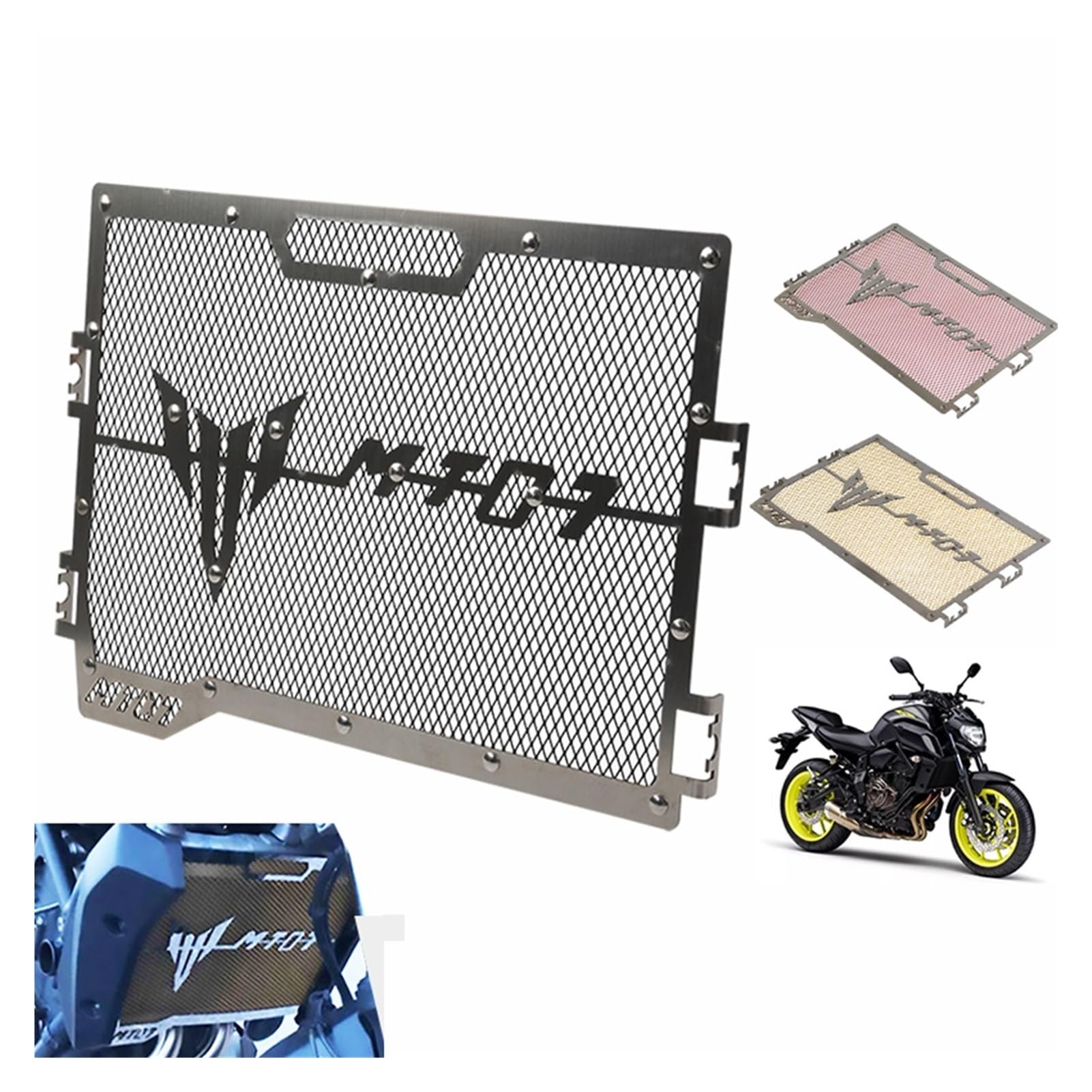 Griglia Protezione Radiatore In Acciaio Inox Per Yamaha MT-07 2014-2021 – Copertura A Rete, Nero/rosso/oro/blu, Telaio Argentato