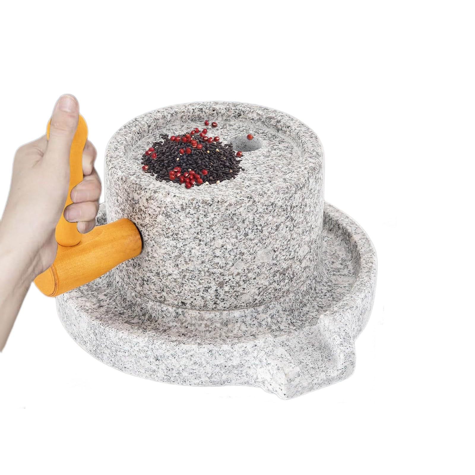 Stone Grain Mill, Removable Manual Handmade Stone Mill, Natural Granite Paste Mill with Filter Bag for Grinding Dry/Wet Foods Nuts Corn Spices Soybeans Graphite Machine (Light Grey)