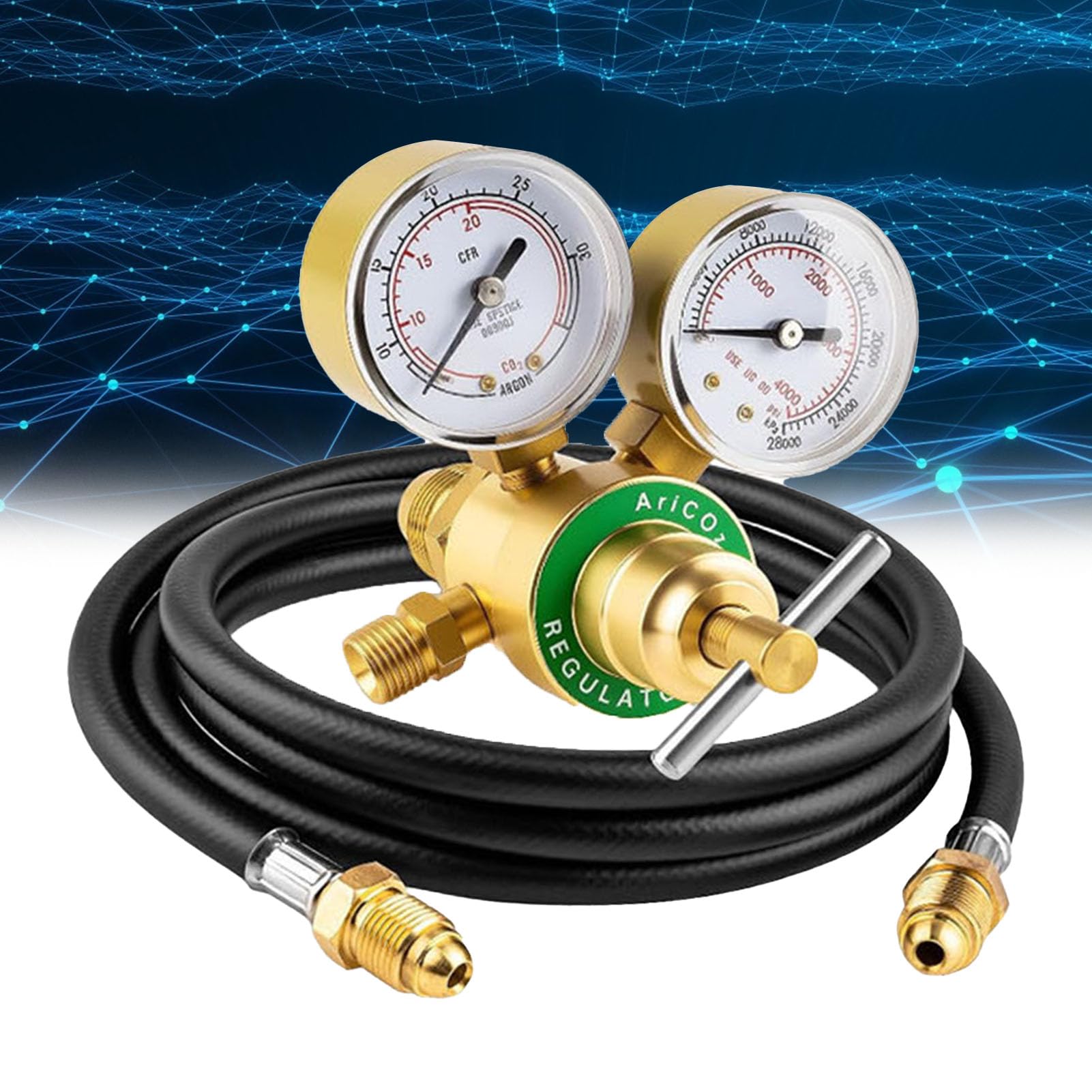 Hyuduo Reduktor Argonu CO2, Podwójny Manometr z Mosiądzu z Ciśnieniem Wejściowym od 0 do 4000 PSI do Spawania TIG MIG, Zawiera wąż o Długości 6,6 Stopy i Akcesoria