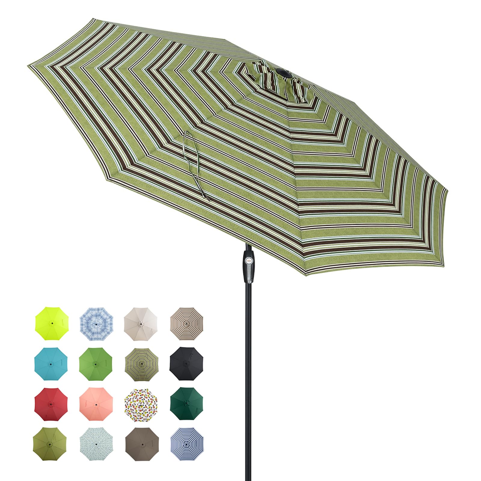 Photo 1 of *Minor damage* Tempera 9ft Patio Market Outdoor Table Umbrella with Auto Tilt and Crank, Large Sun Umbrella with Sturdy Pole & Fade Resistant Canopy, Easy to Set, Grass Stripe