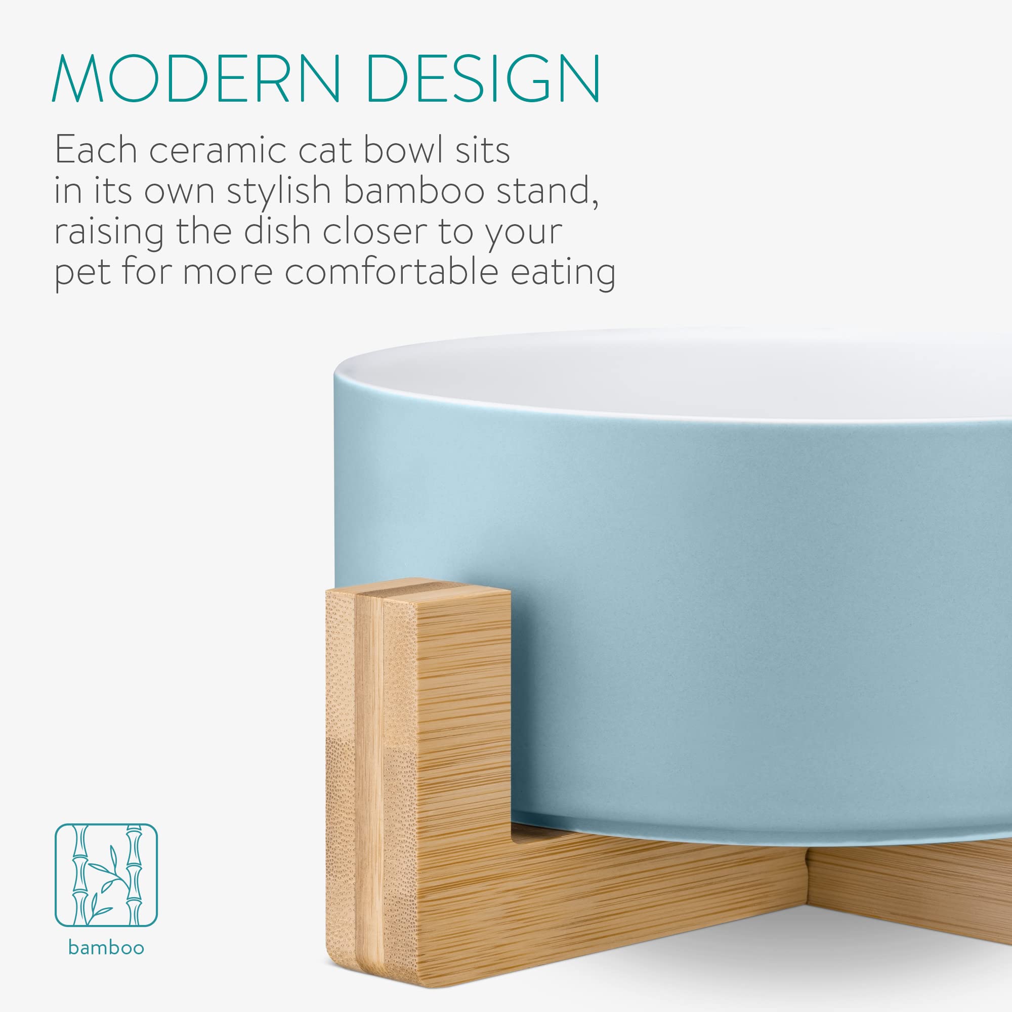 Set 2 Ciotole Rialzate Per Cani E Gatti Navaris | In Ceramica E Bambù | Design Scandinavo Grigio - Foto 11