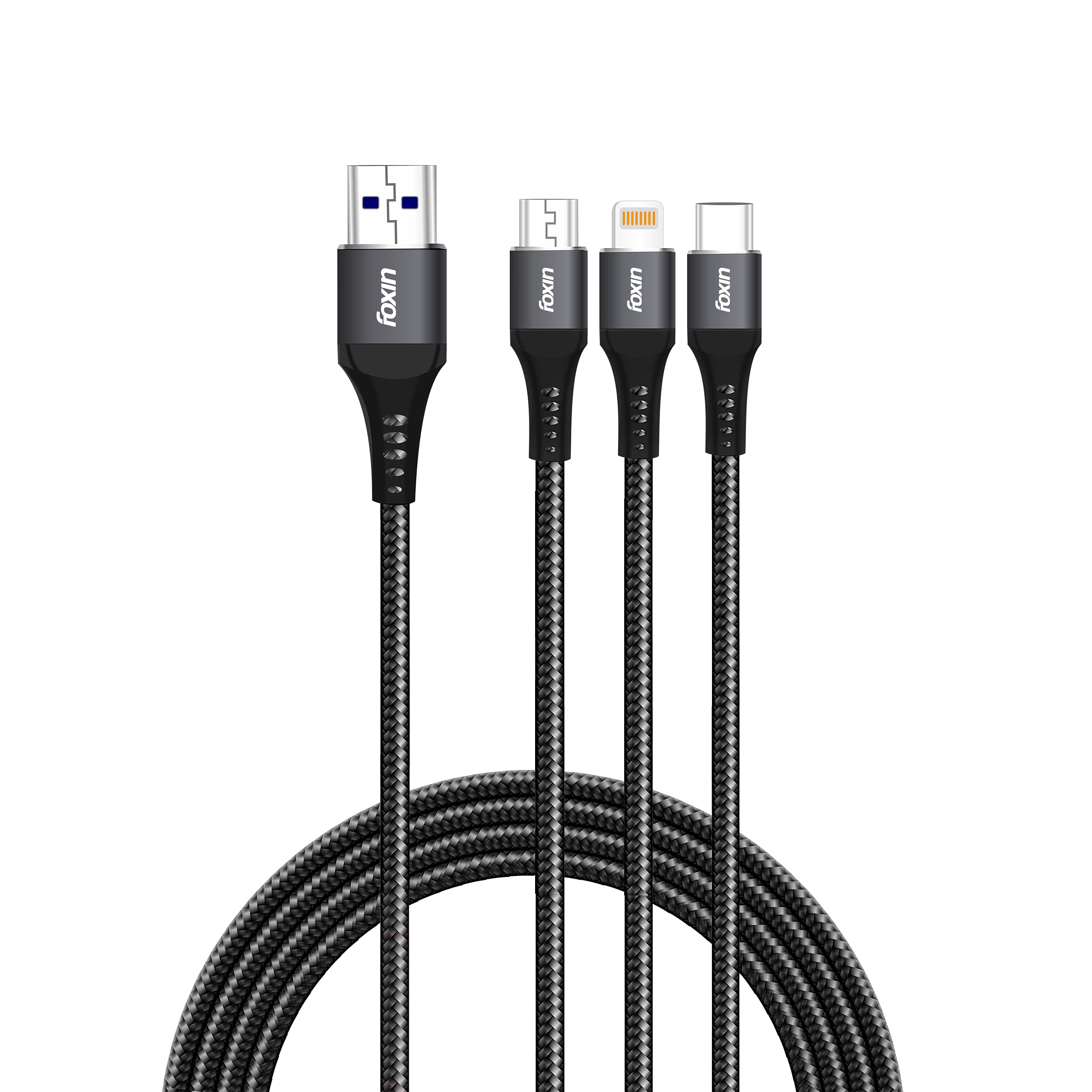 Foxin Mac08 Metal & Nylon Braided 3 In 1 Parallel 4.0A Fast Charging Cable With Aluminium Alloy | 12W Fast Charging | 1.2 Meters Cable | Hi-Speed Smart Charging Cable | BIS Certified | Metallic Black (B08W57NHNZ) Amazon Price History, Amazon Price Tracker