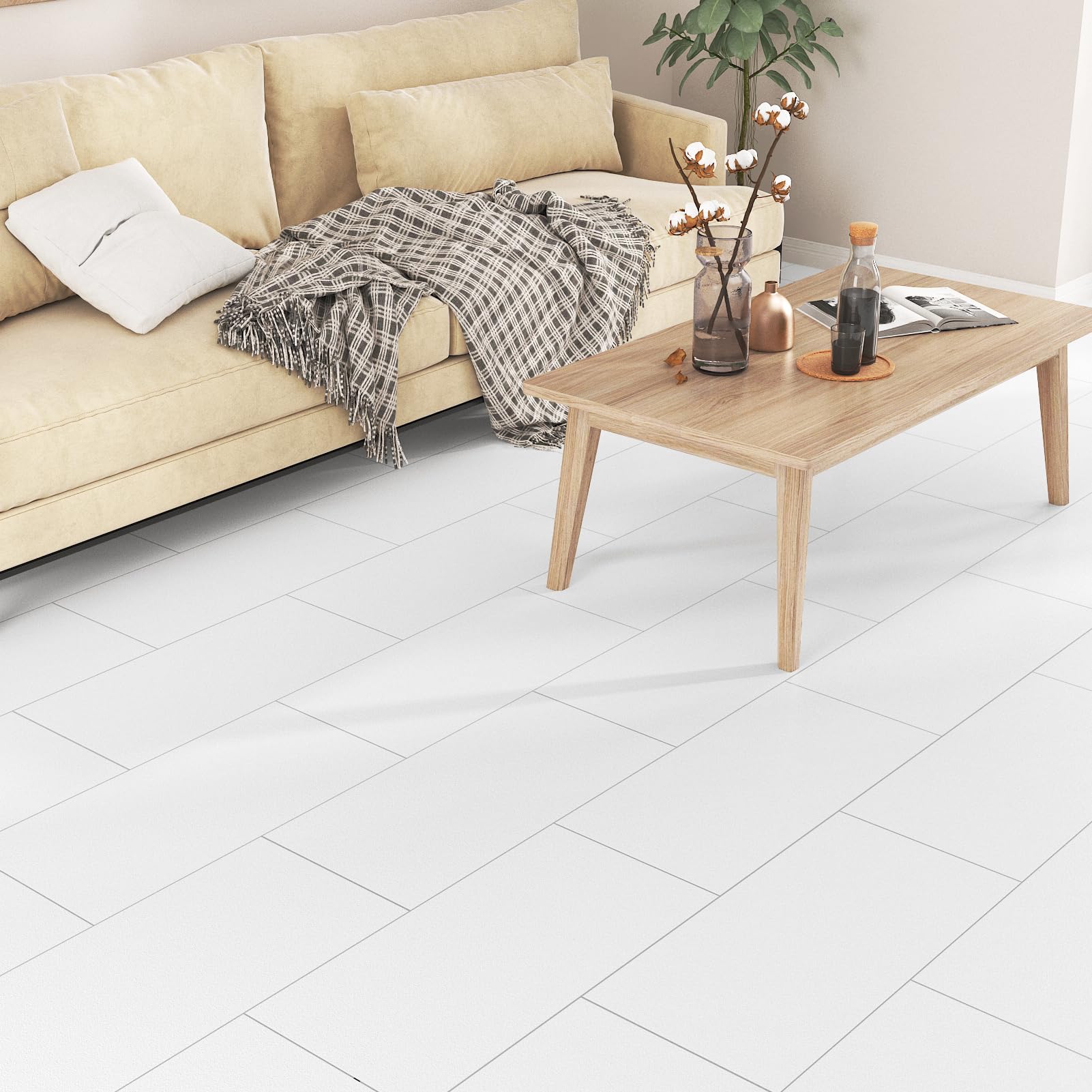 15 Piezas Baldosas Adhesivas Suelo Blanco Suelo Vinilo Autoadhesivo Baño Impermeable Vinilo Suelo Cocina Suelo PVC Lavable Loseta Vinilica Blanco Losetas Autoadhesivas 60cm x 30cm