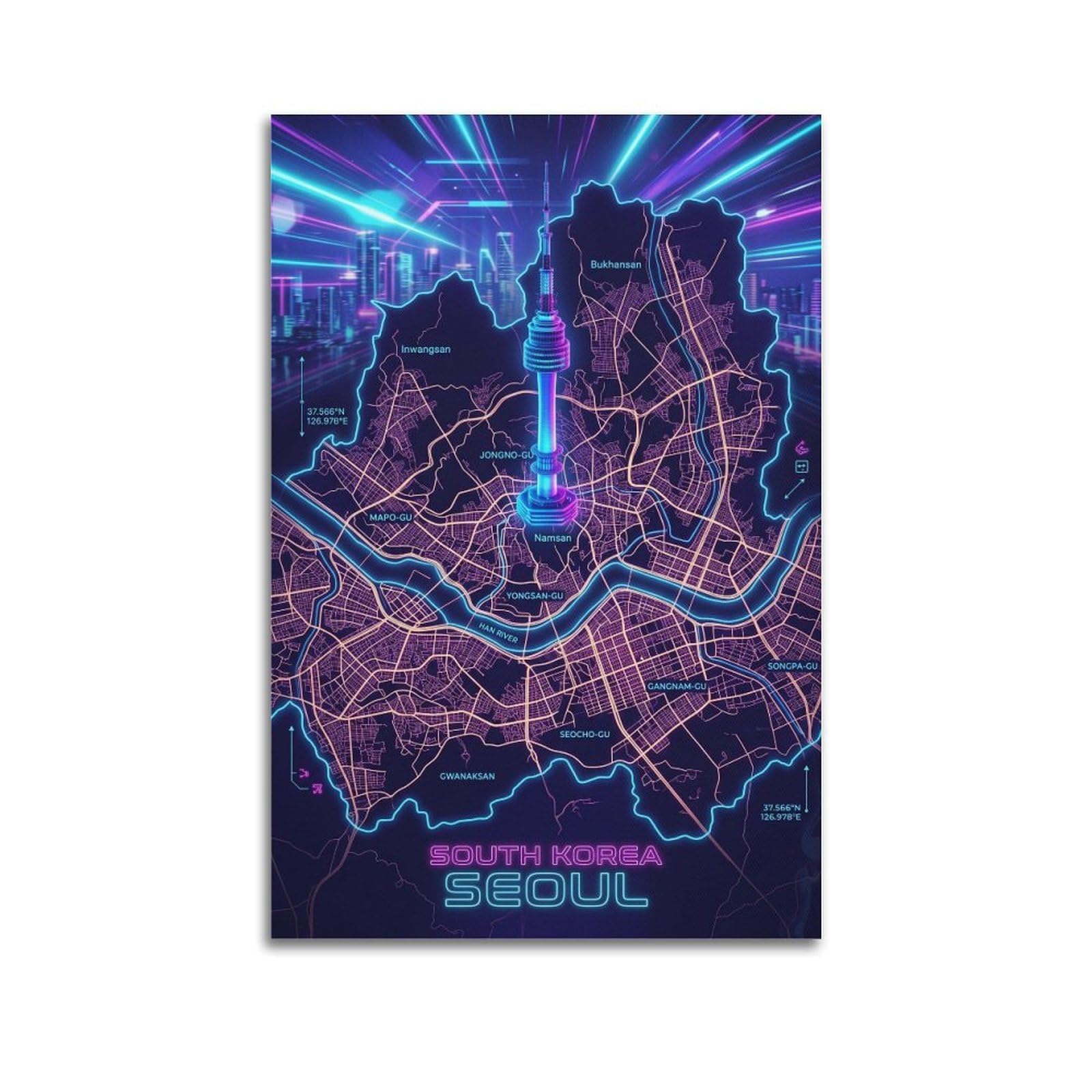XKUGA Futuristic Neon Korea Cityscape Gaming Room Poster Modern Decorative Canvas Prints - Ideal Wall Art for Family, Man Cave, Game Room, Boys & Girls Bedroom 12x18inch(30x45cm)