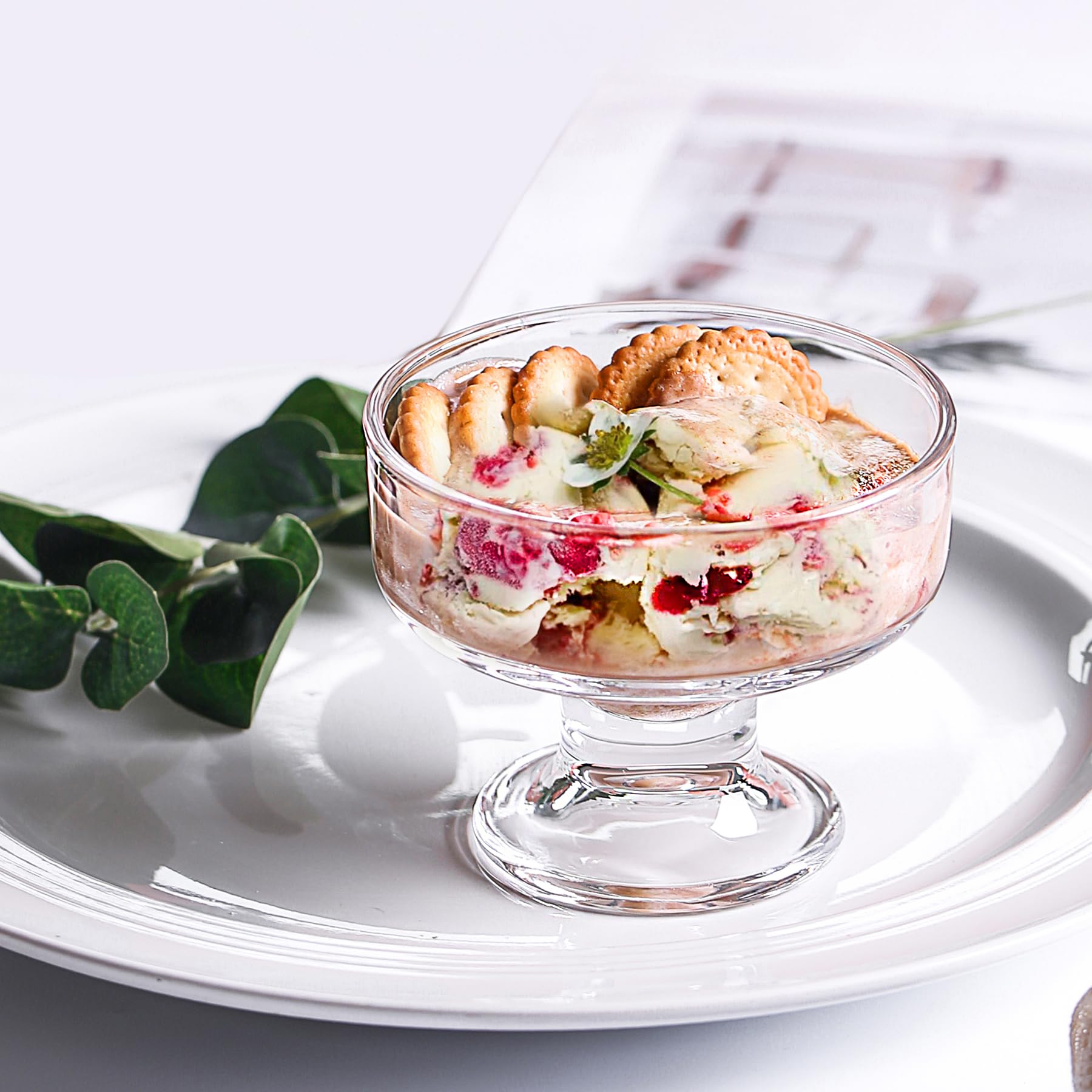 Juego de cuencos de helado de cristal, tazas de parfait de fruta de vidrio transparente, catadores de trifle de vidrio sin plomo Juego de 9