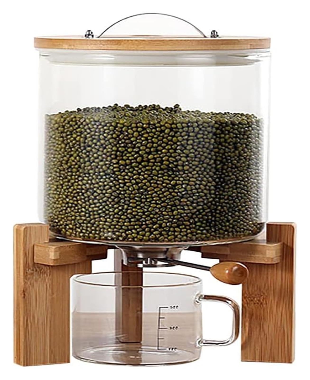 Dispensador de arroz hermético de 5L con soporte de madera para organización de despensa