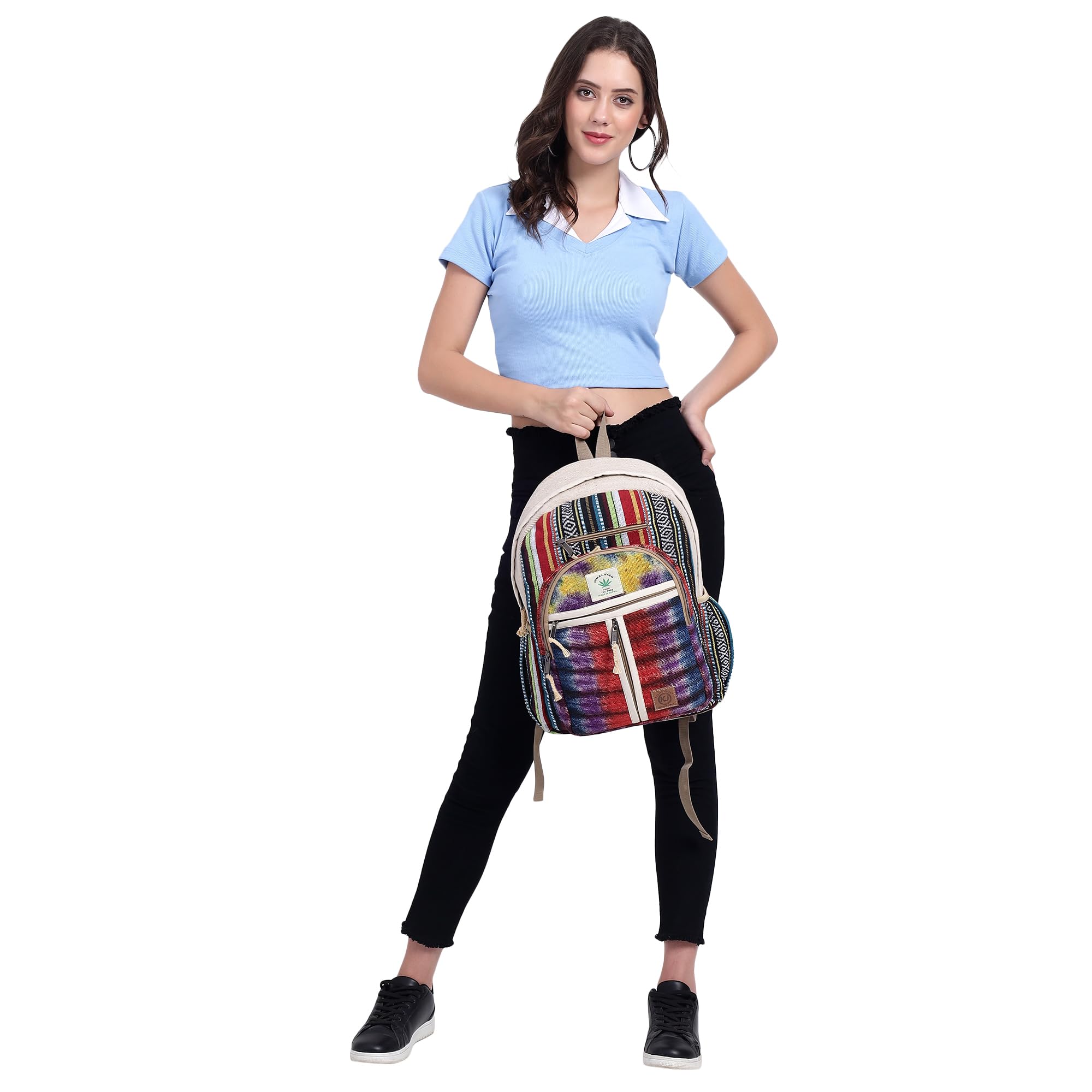 Mochila con múltiples bolsillos, hecha a mano, cáñamo del Himalaya, bohemio, viajes, senderismo, bolso, Bkpk-5, Large, Bohemia